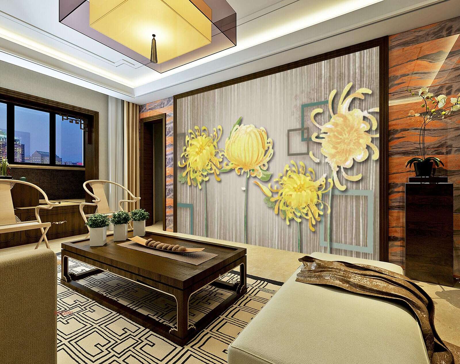 Wall26 - WEZ2091 Long Beautiful Squares Square Flowers Bloom Stemmed HD 3D Wall Sticker[8 ft x 6 ft] / [244 cm x 183 cm] 4