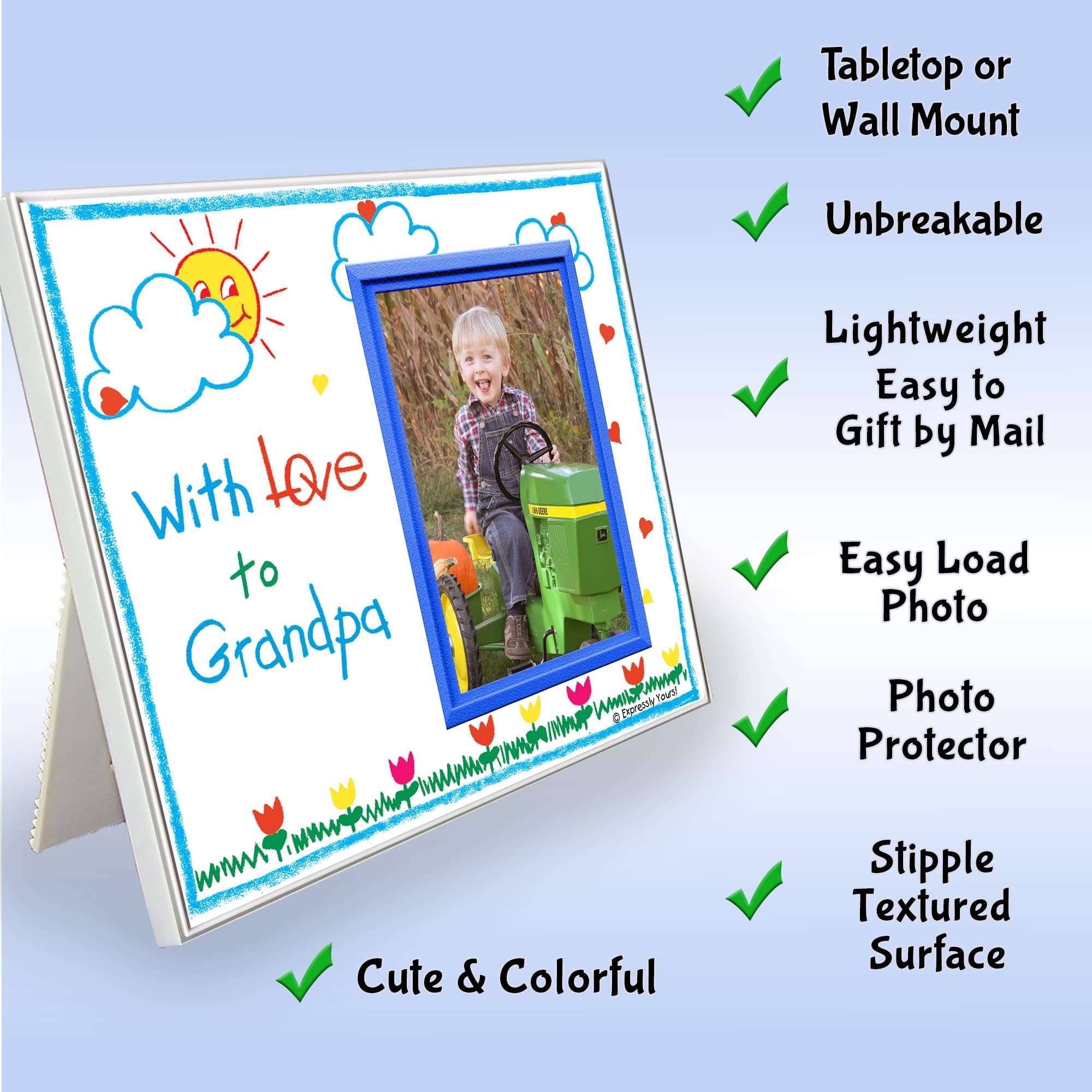 Picture Frame for Grandpa | "With Love to Grandpa" | Classic Crayola Cute Picture Frame | Measures 8.25 x 7 in | Holds a 3.5 x 5 inch Photo | Easy to Mail 2