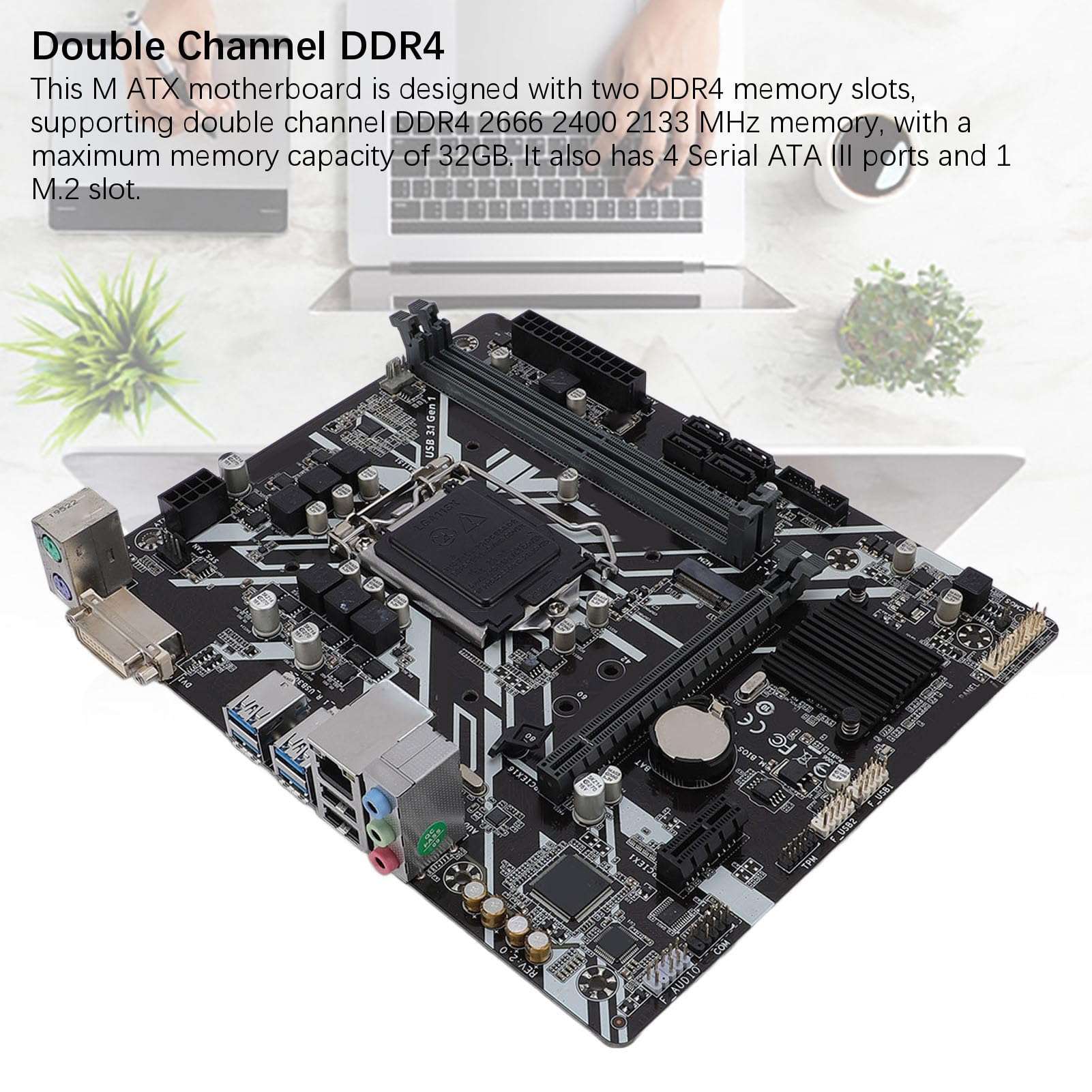 XUMIUZIY B365M D2VX SI M ATX Motherboard, Supports LGA 1151 Socket 9th 8th Gen for Core i9 i7 i5 i3, with DVI Output DDR4 Memory Slots PCI E 3.0 Slots 6