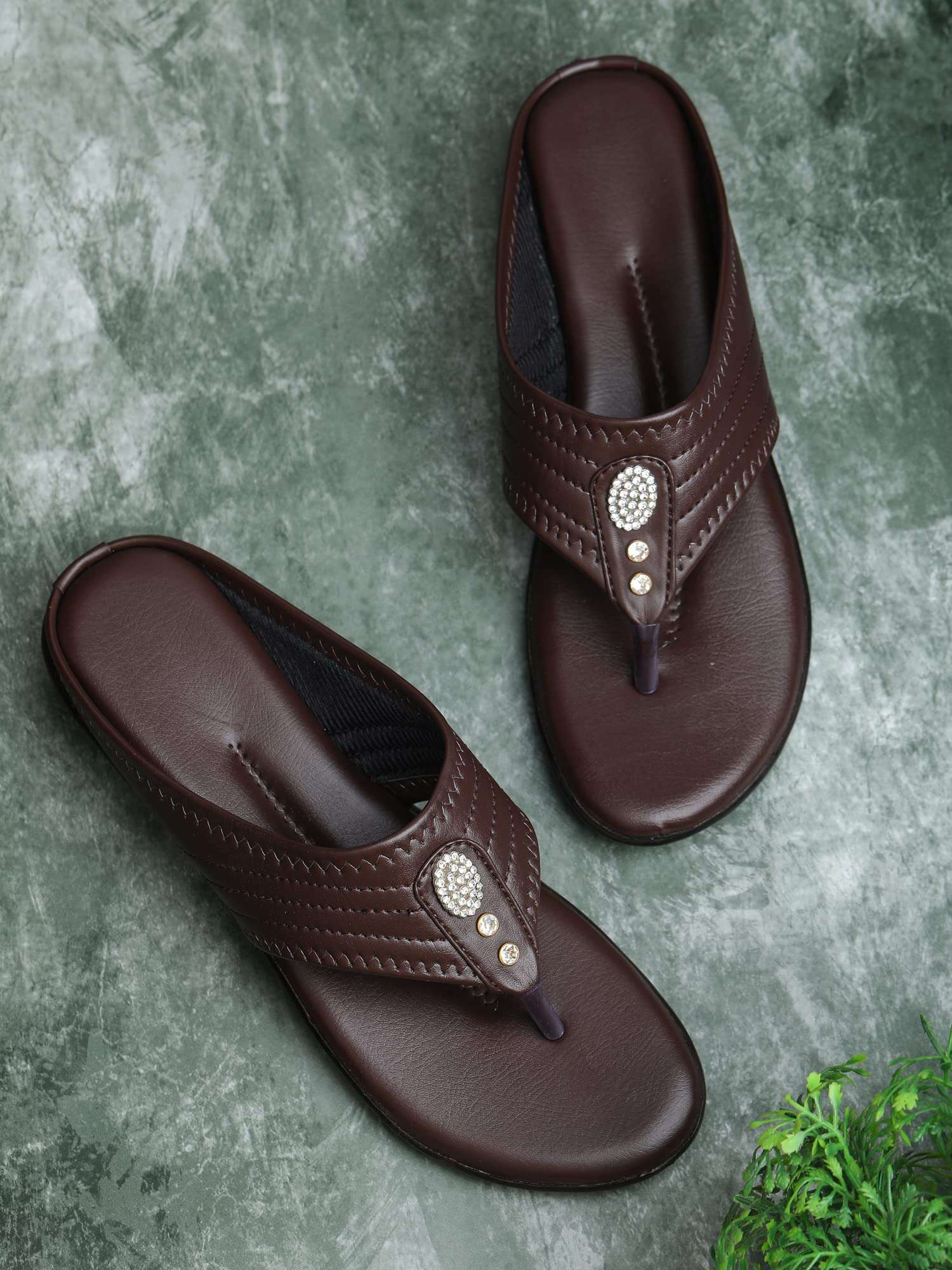 Bootco Flat for Womens & Ledies Attractive Silver Nag Design With Comfortable Soft Feel During Wearing This Trending Brown Color Easy To Fitt Flat Slipper 2