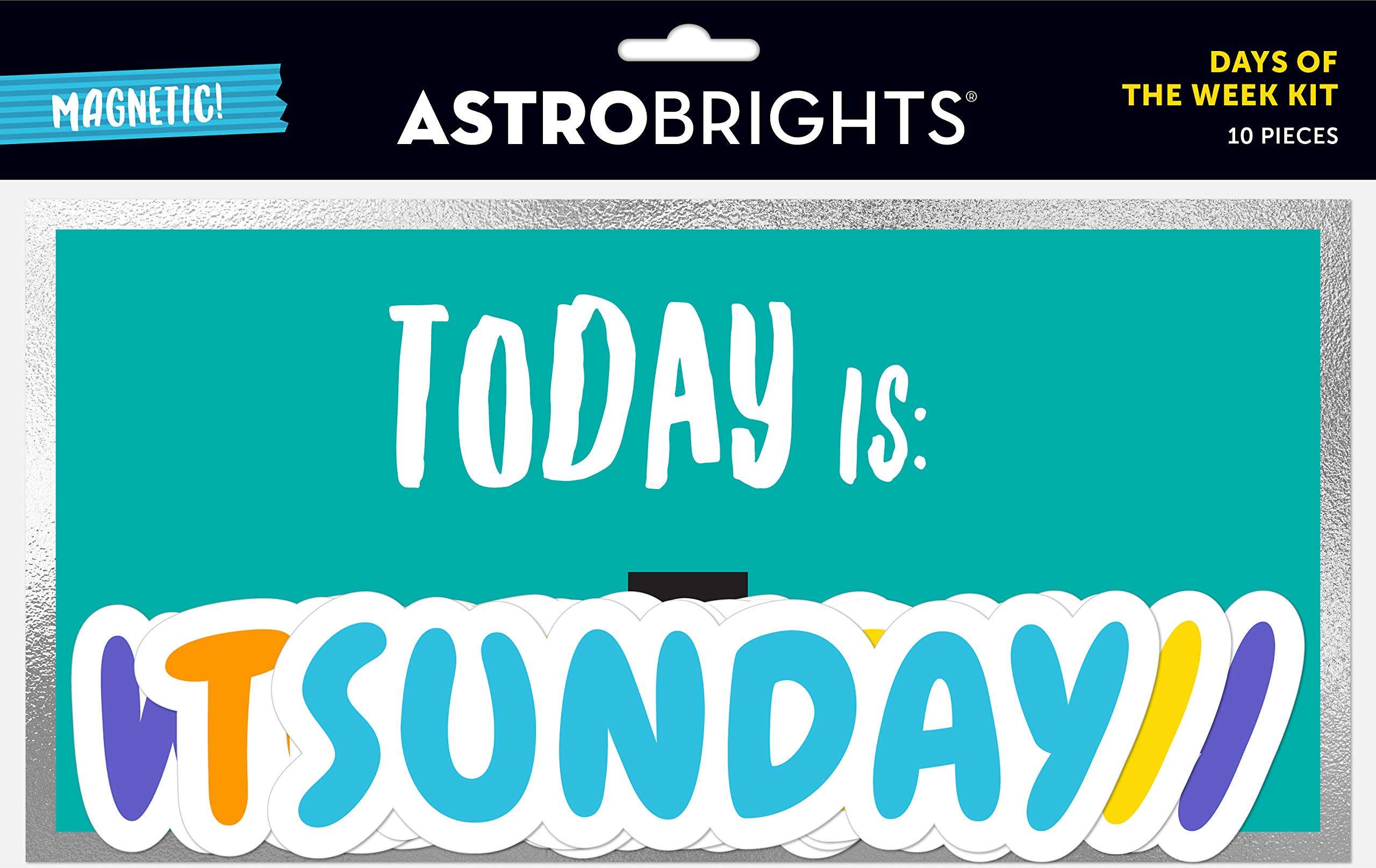 Astrobrights 10-Piece Days of The Week Kit, Pre-Assembled, 1 Backer Board with Magnet/10 Days of The Week Icons with Magnets, Assorted Colors (91765) 1