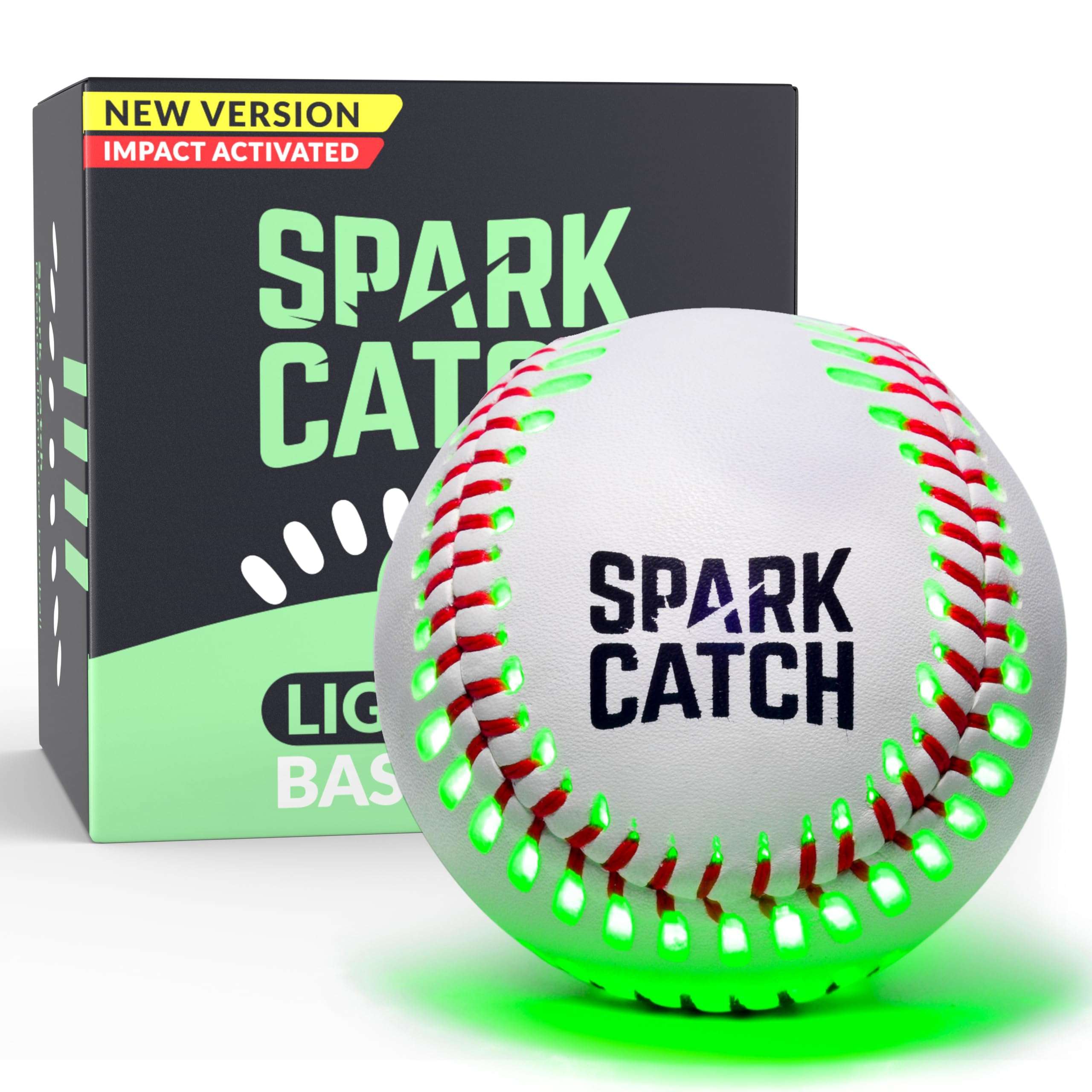 SPARK CATCH Light Up Baseball, Glow in The Dark Baseball, Sports Gear Accessories Gifts for Boys 8 9 10 11 12 13 14 15 Years Old, Kids Teens All Ages Gift Ideas (Impact-Activated version) (Neon Green) 1