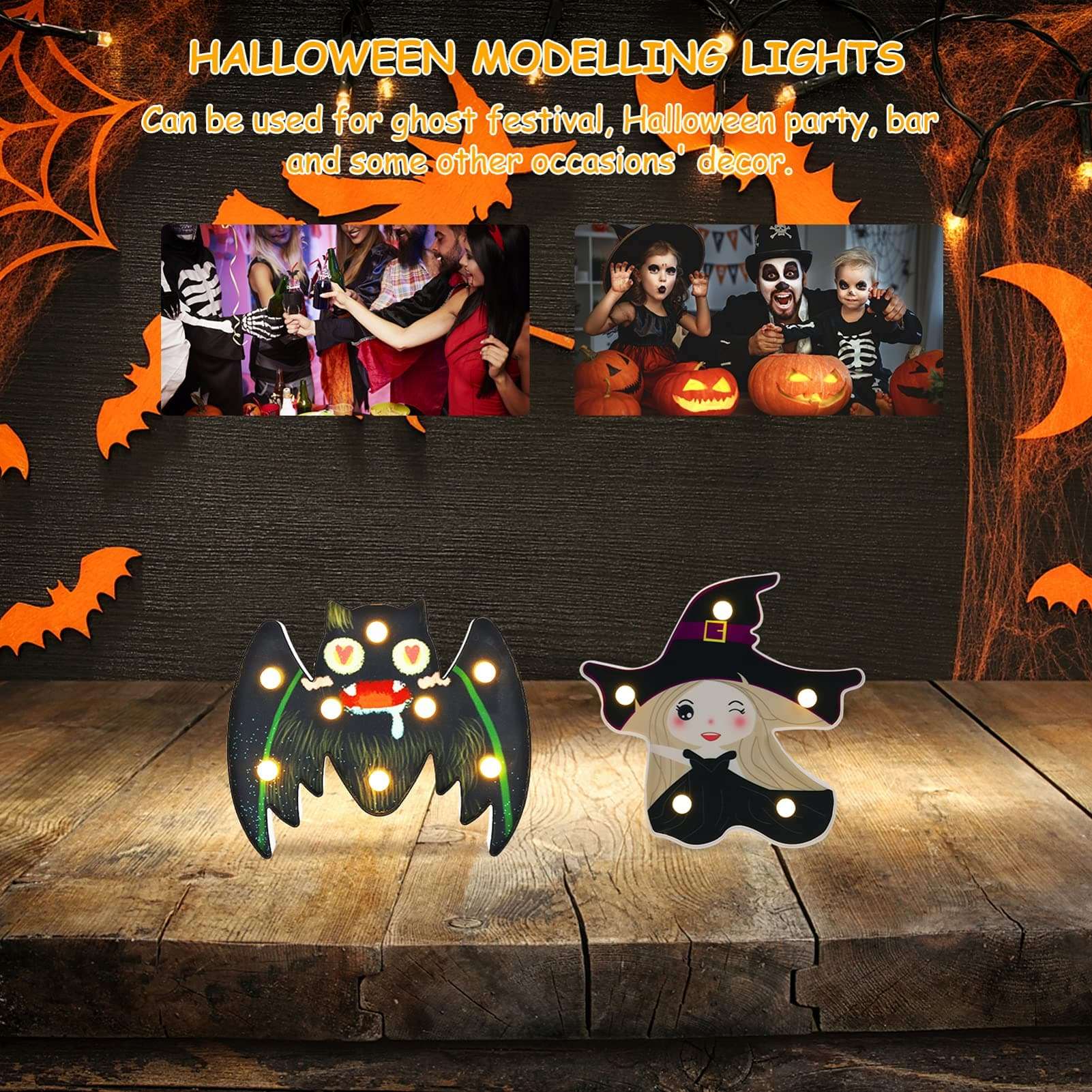 BESTOYARD 2PCS Happy Halloween Decoration Pumpkin Lamp LED Night Light Lamp Decor for Garden Home Yard Porch 5