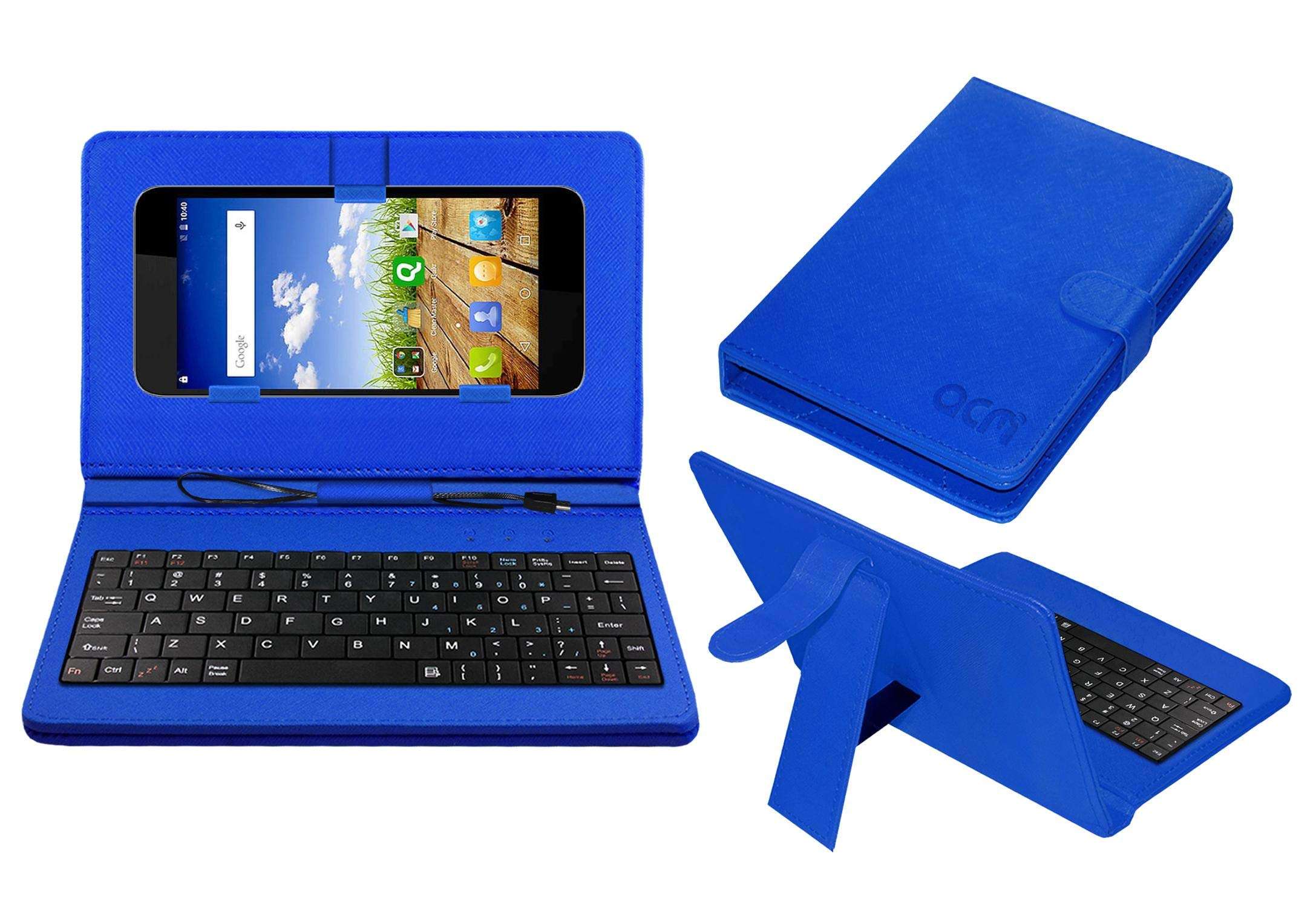 ACM Keyboard Case Compatible with Micromax Canvas Mega E353 Mobile Flip Cover Stand Plug & Play Device for Study & Gaming Blue 1