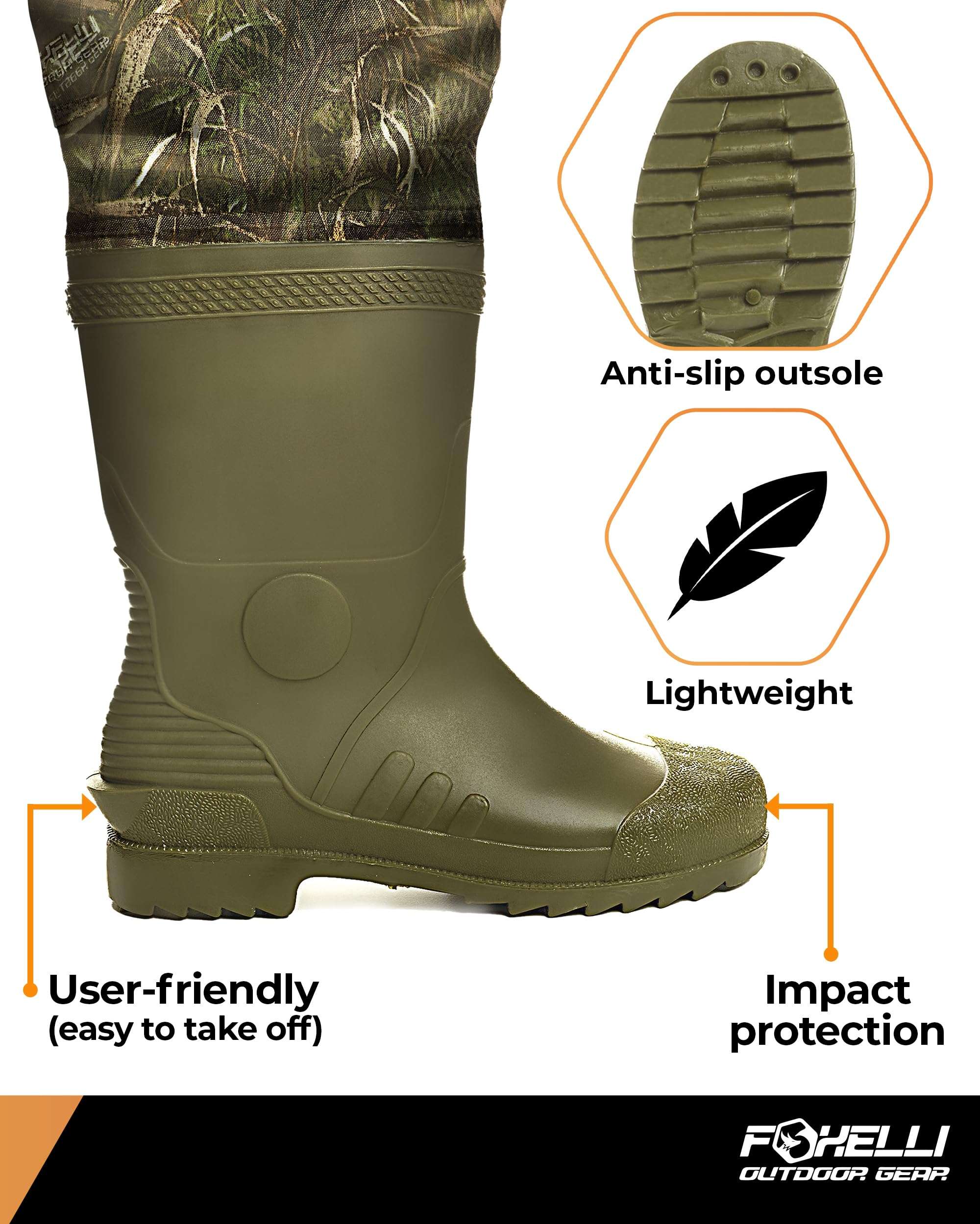 Foxelli Hip Waders – Waterproof Camo Hip Waders for Men & Women with Boots Lightweight Wading Hip Boots for Fishing & Hunting 6