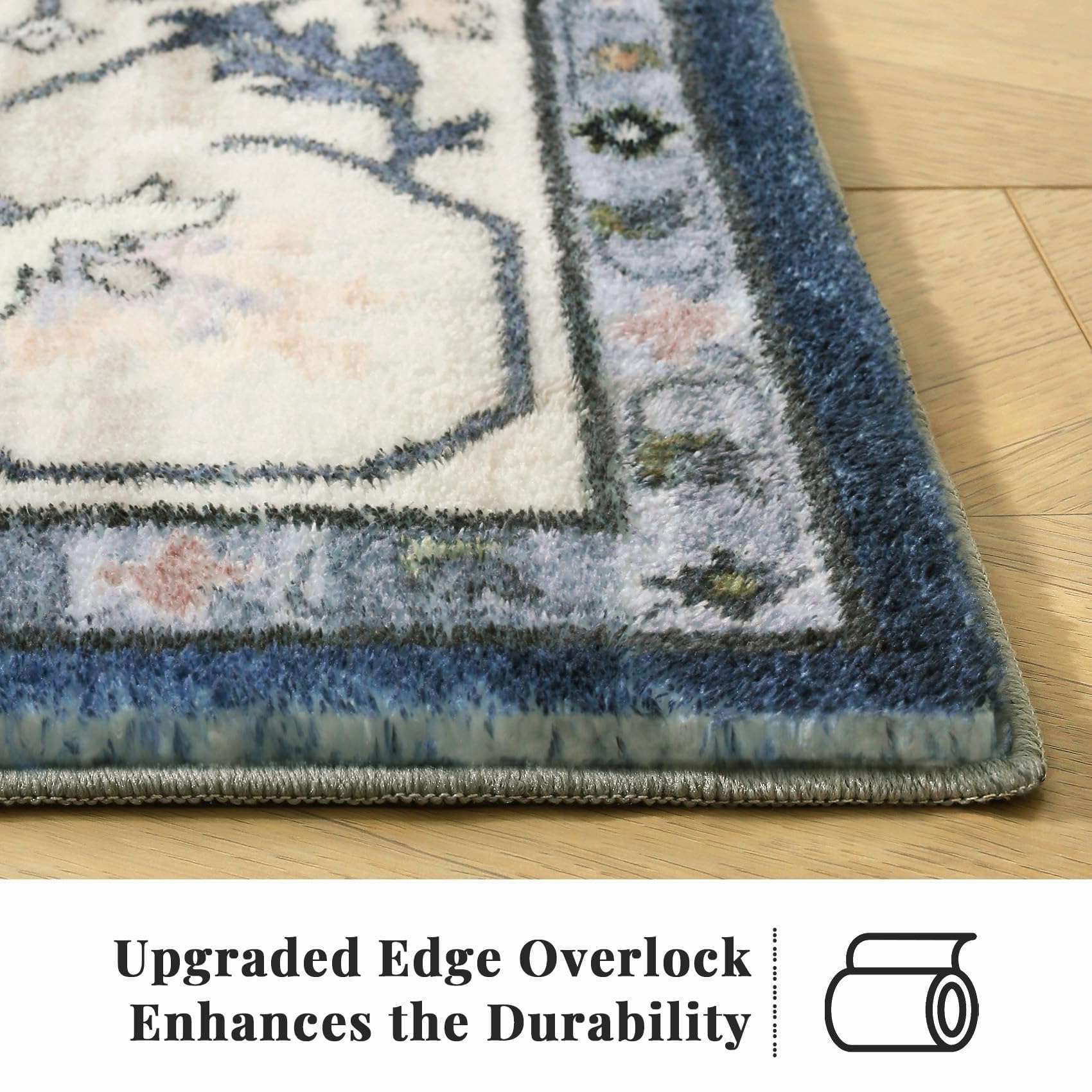 ROCYJULIN 5x7 Area Rugs for Living Room, Washable Rugs 5x7 for Bedroom, Modern Medium-Pile Area Rugs Carpet with Non Slip Rubber Backing, Super Soft 1000GSM 5x7 Rug, Non-Shedding, Cream & Blue 3