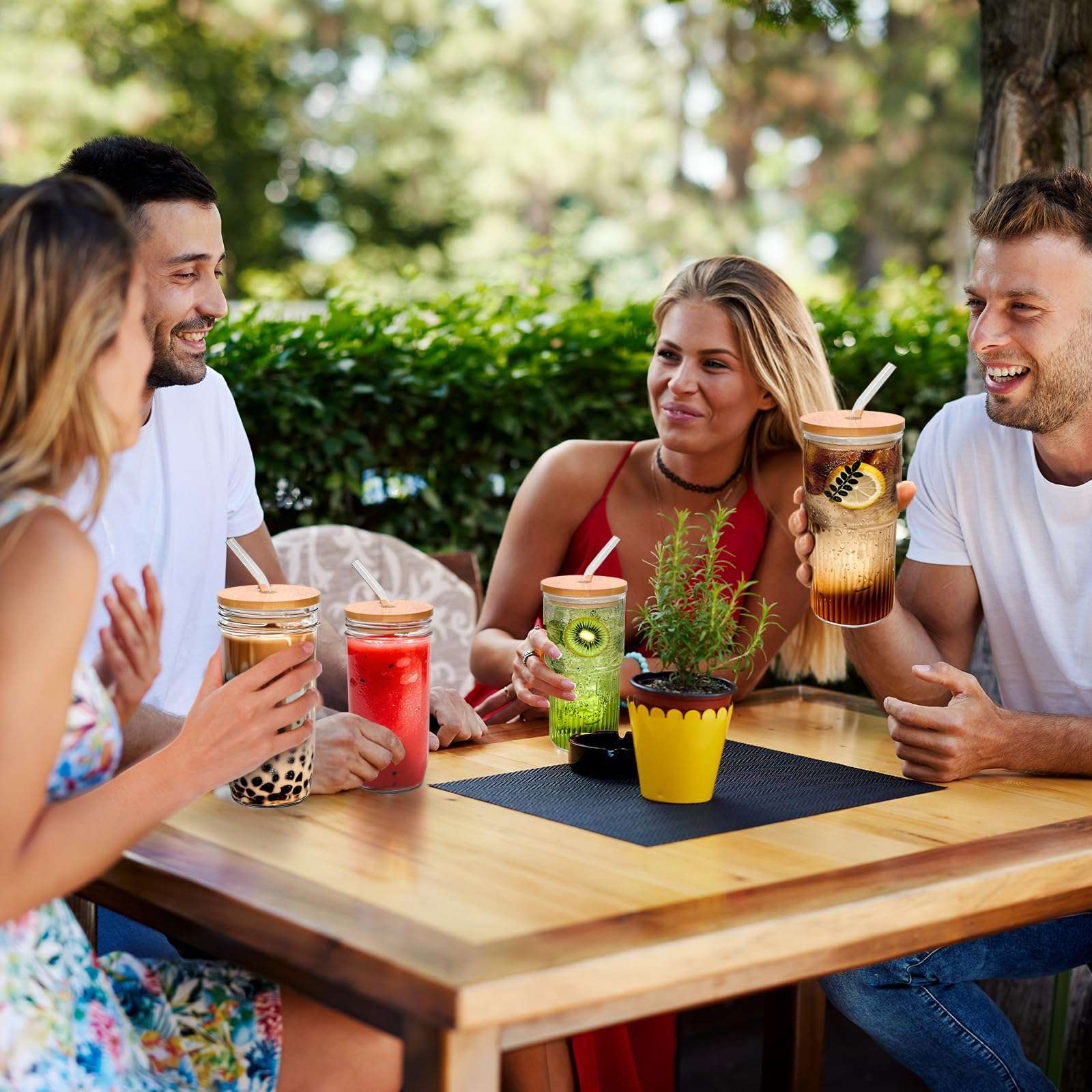 VVXAMI 2 Pcs Glasses Drinking Set - 25oz Glass Cups With Lids And Straws,Glass With Lids,Glasses Drinking Set,Smoothie With Lids And Straws,Iced Coffee Cup,Boba Cups,Gift 5