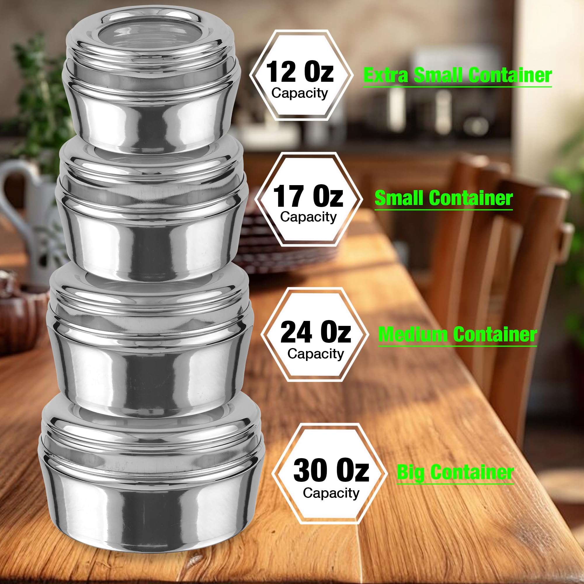 KSJONE Stainless Steel Airtight Food Storage Containers with See Through Lid Dry fruits Storage Box, Perfect For Camping Trips, Lunches, Leftovers, Salads (30 Oz, 24 Oz, 17 Oz, 12 Oz) 4