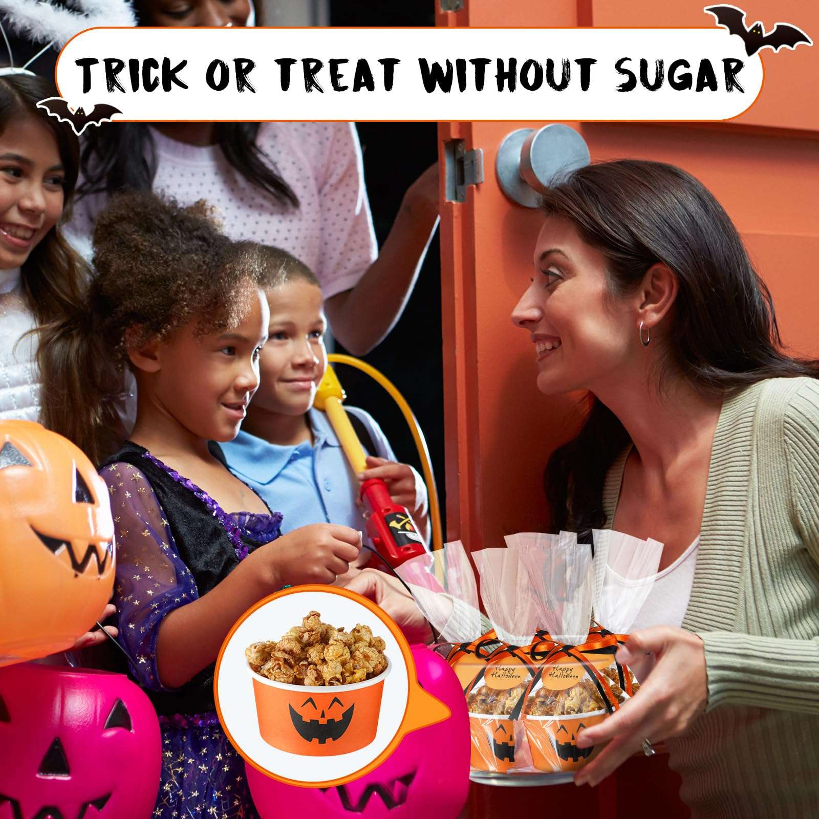 Dandat 150 Set Halloween Treat Snack Bowls 15 Oz Jack O Lantern Halloween Disposable Paper Bowls Pumpkin Snack Cups Ice Cream Cups Orange Black Pumpkin Face Bowl for Treat Cupcake Party Favor Supplies 4