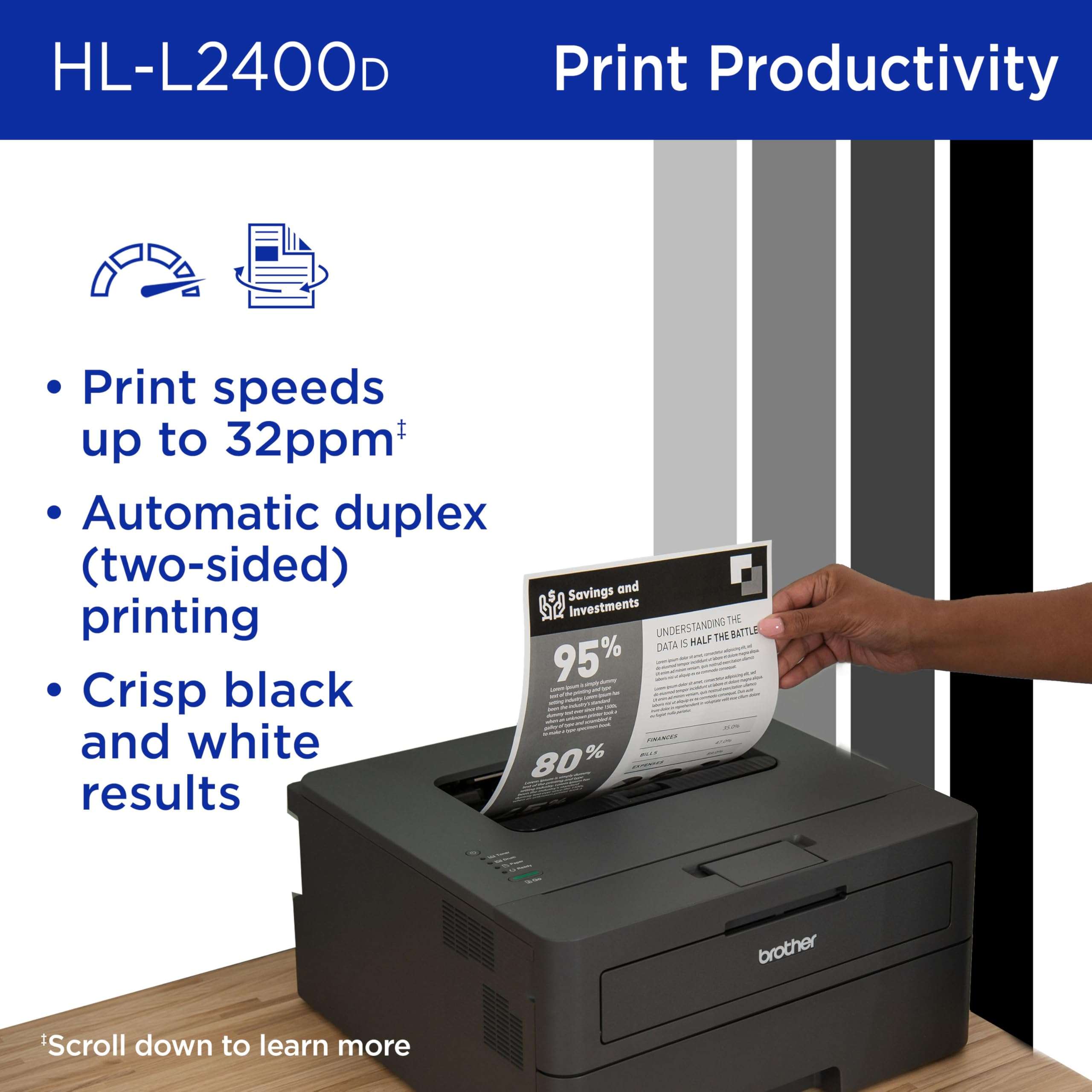 Brother HL-L2400D Compact Monochrome Laser Printer, USB Required (Cable not Included), Black & White Output | Includes Refresh Subscription Trial(1), (Renewed Premium) 5