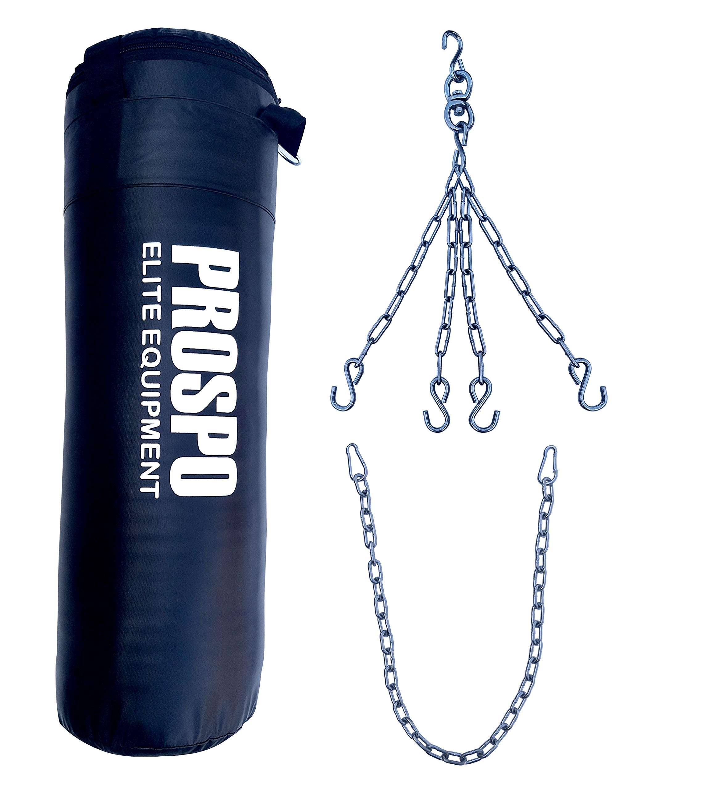 Prospo Punching Bag Srf 36 inch Filled with chain and Extension Chain 6Ft, Boxing Gym Set, Boxing Kit, Boxing Set for Men, Boxing Kit for Men, Punching Bag 36 inch Filled with chain and Extension Chain 6Ft (Black)