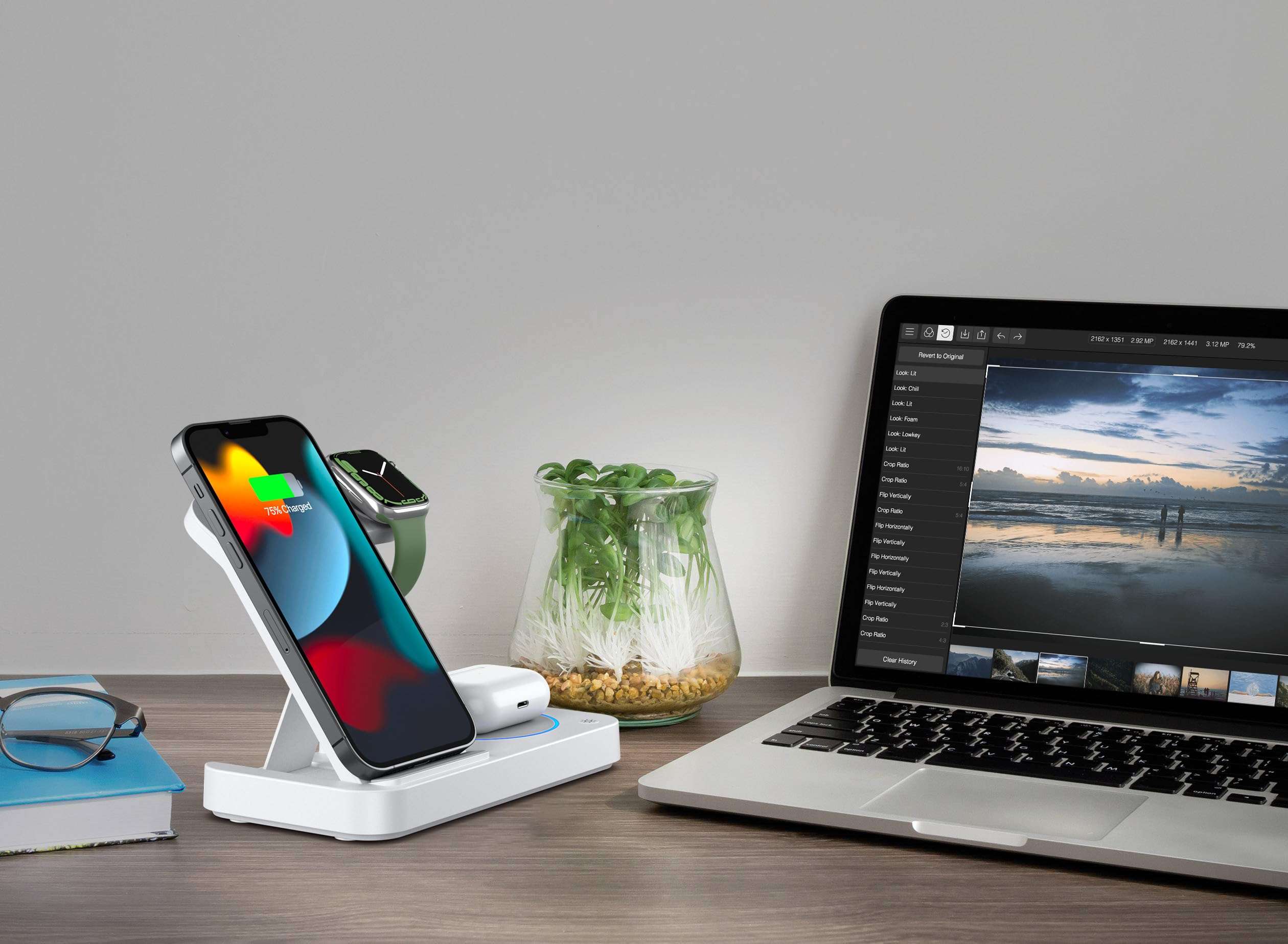 Wireless Charging Station for Apple Products&Kindle: 4-in-1 Charger for iPhone 16/15/14/13/12/11 Pro Max/X/SE, Apple Watch Series 2-10/SE/Ultra, AirPods Pro 4/3/2 (Adapter Not Included) (White) 5