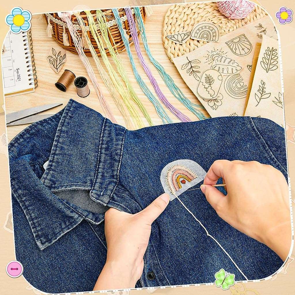 HASTHIP® Water Soluble Stabilizer for Embroidery Stick and Stitch, Embroidery Paper Tear Away Embroidery Stabilizers with Flower Patterns for Hand Sewing Beginners 5