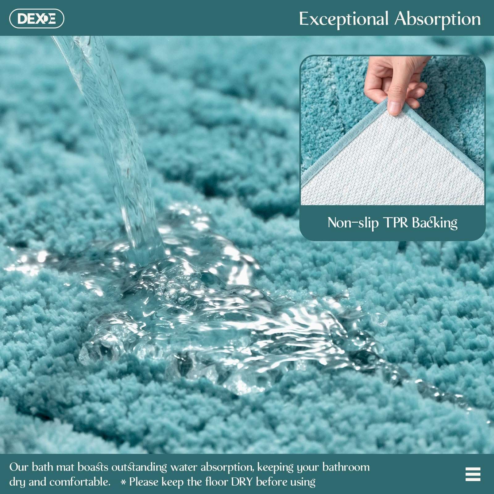DEXDE Luxury Plush Fluffy Microfiber Bath Rugs, Soft Absorbent Non-Slip Bath Mats, Extra Large (24x47) Teal 6