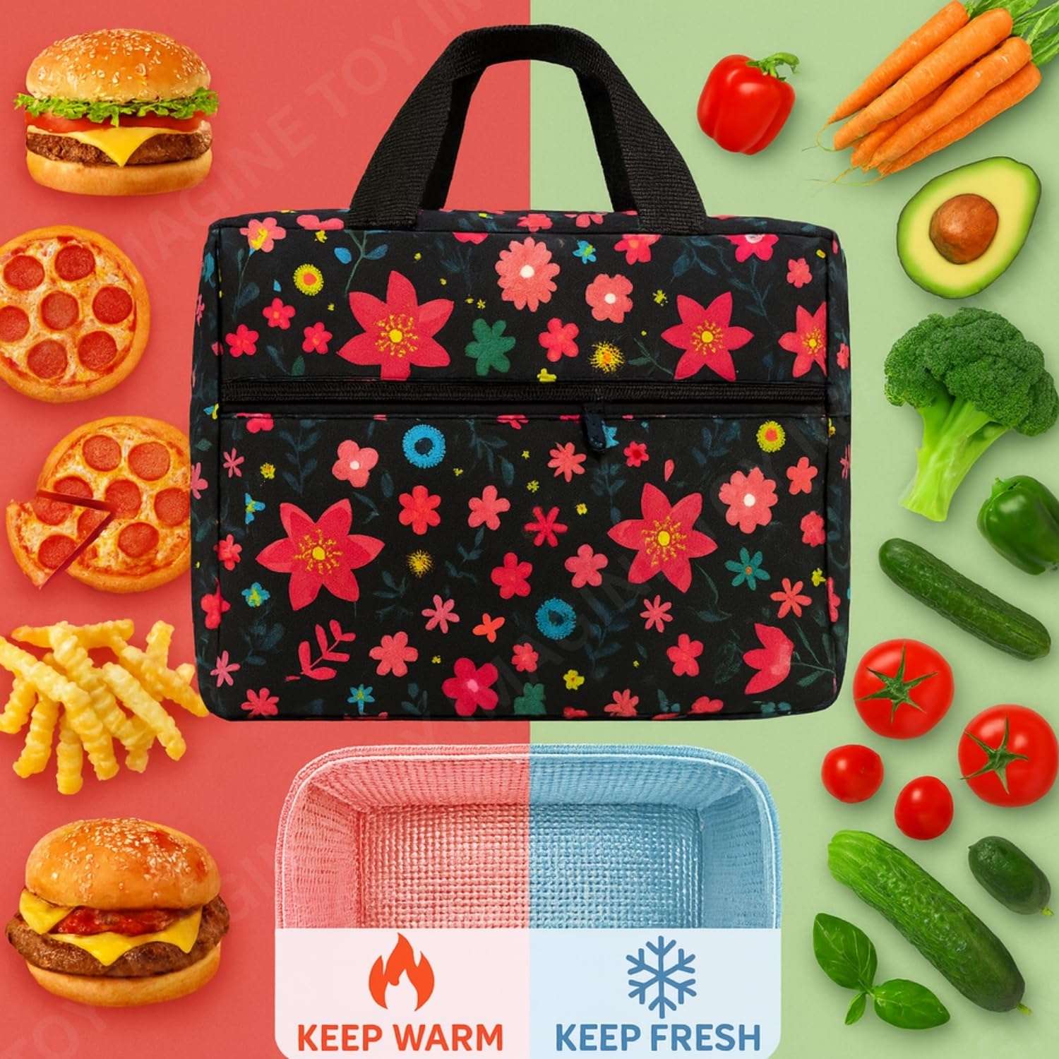 Toy Imagine Insulated Lunch Bag for Kids, Women & Office | Stylish Thermal Tiffin Bag, Lunchbox Carry Bag for School, College & Work | Small & Compact Food Storage Bag Leak-Proof (Assorted) 5