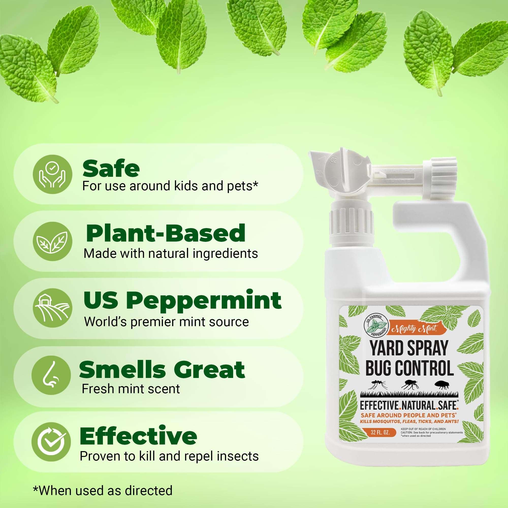 Mighty Mint 32oz Peppermint Bug Control Natural Lawn Yard Spray for Fleas, Ticks, Mosquitos, Ants, and Other Insects - 2 Pack 3