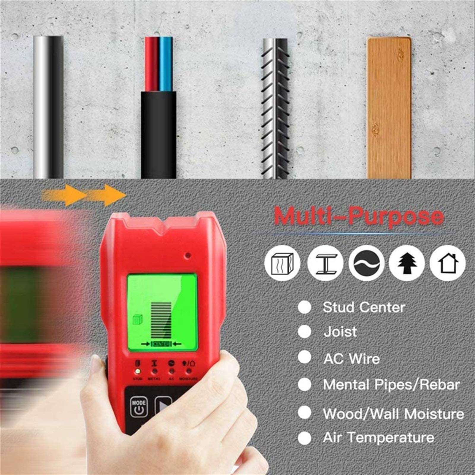 TSWEET Stud Finder, Stud Detector 4 in 1 Mutifunction Wall Scanner, HD LCD Display for The Center and Edge of Metal, Studs, AC Wire 5