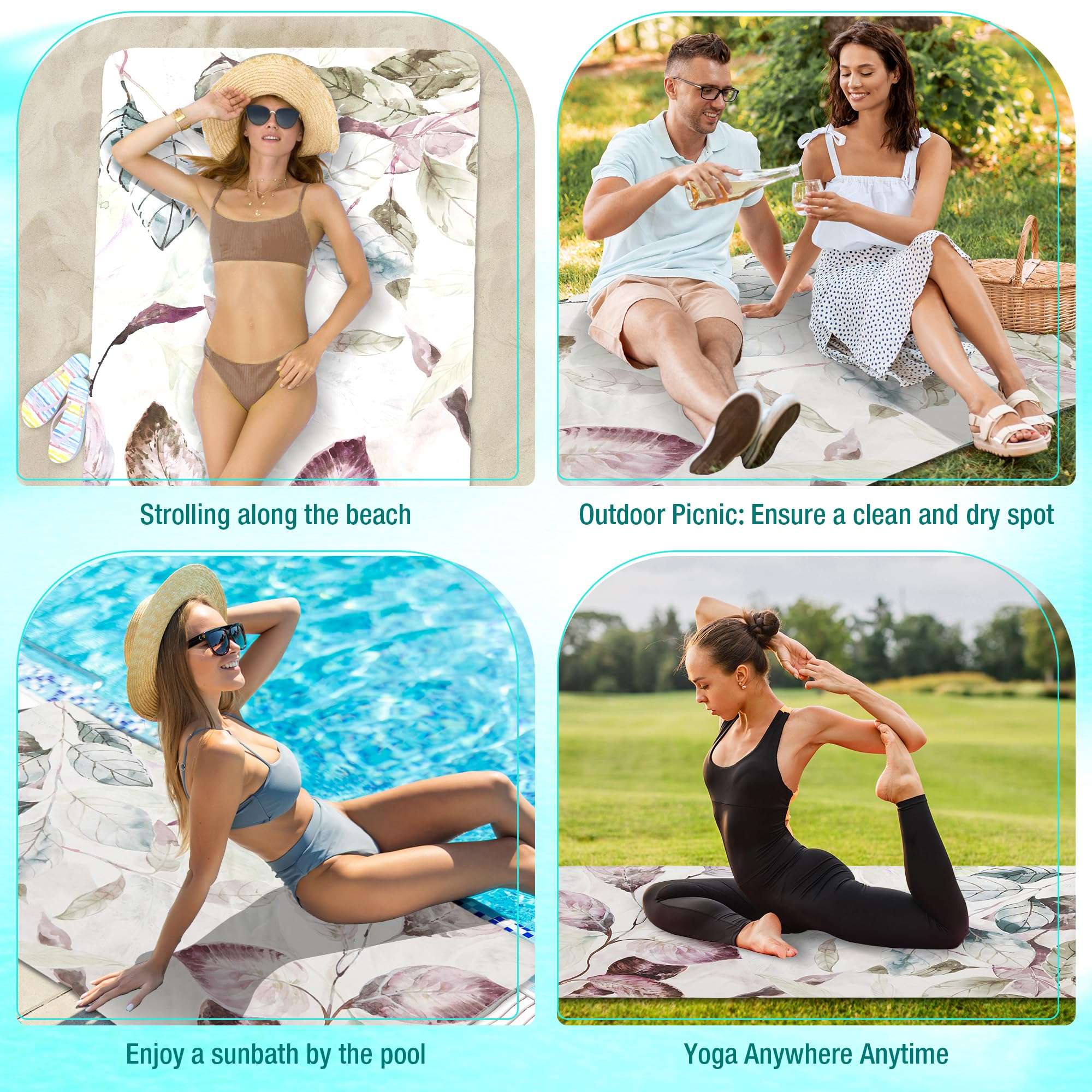 HYSEAS Lightweight Ultra-Thin Beach Towel Blanket, Oversized for Adult 78"X35" - Sand Free, Quick Dry, Perfect for Swimming, Beach, Yoga, Travel, Camping, Essential Beach Accessory & Vacation, Leaves 5