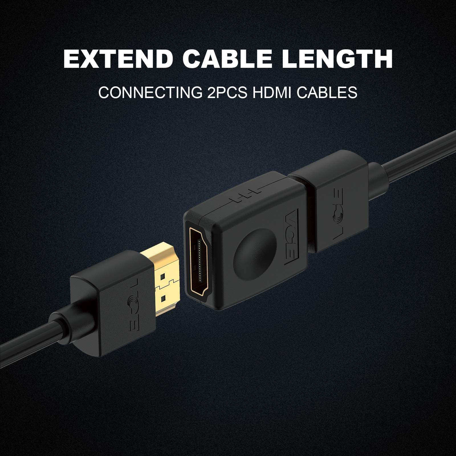 VCE HDMI Coupler Female to Female HDMI Adapter Gold Plated High Speed Double Female Connector Support 3D 4K 1080P Extender 2