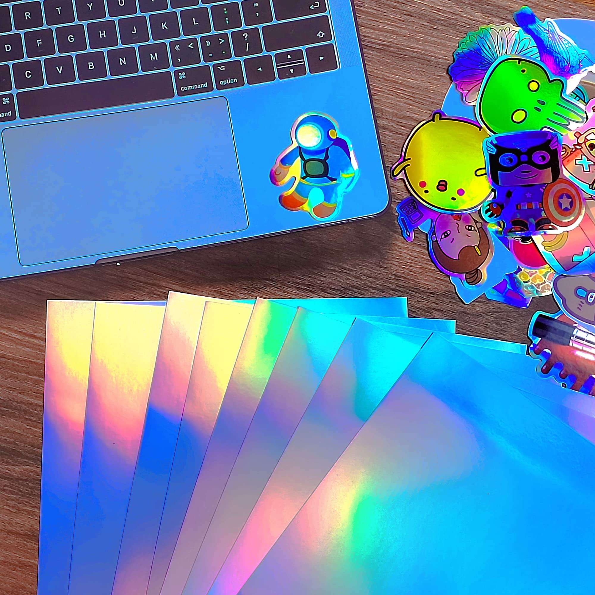 20 Sheets Holographic Sticker Paper 8.5x11 inch Printable Waterproof Stickers Rainbow Vinyl Sticker Sheets for Inkjet or Laser Printer 4