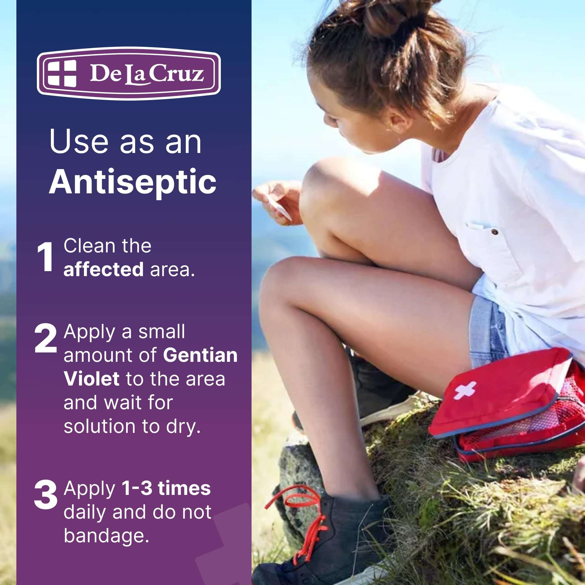 De La Cruz Gentian Violet - Violeta de Genciana 1% First Aid Antiseptic for cuts, scrapes and Burns, 1 FL OZ (9 Bottles) 4