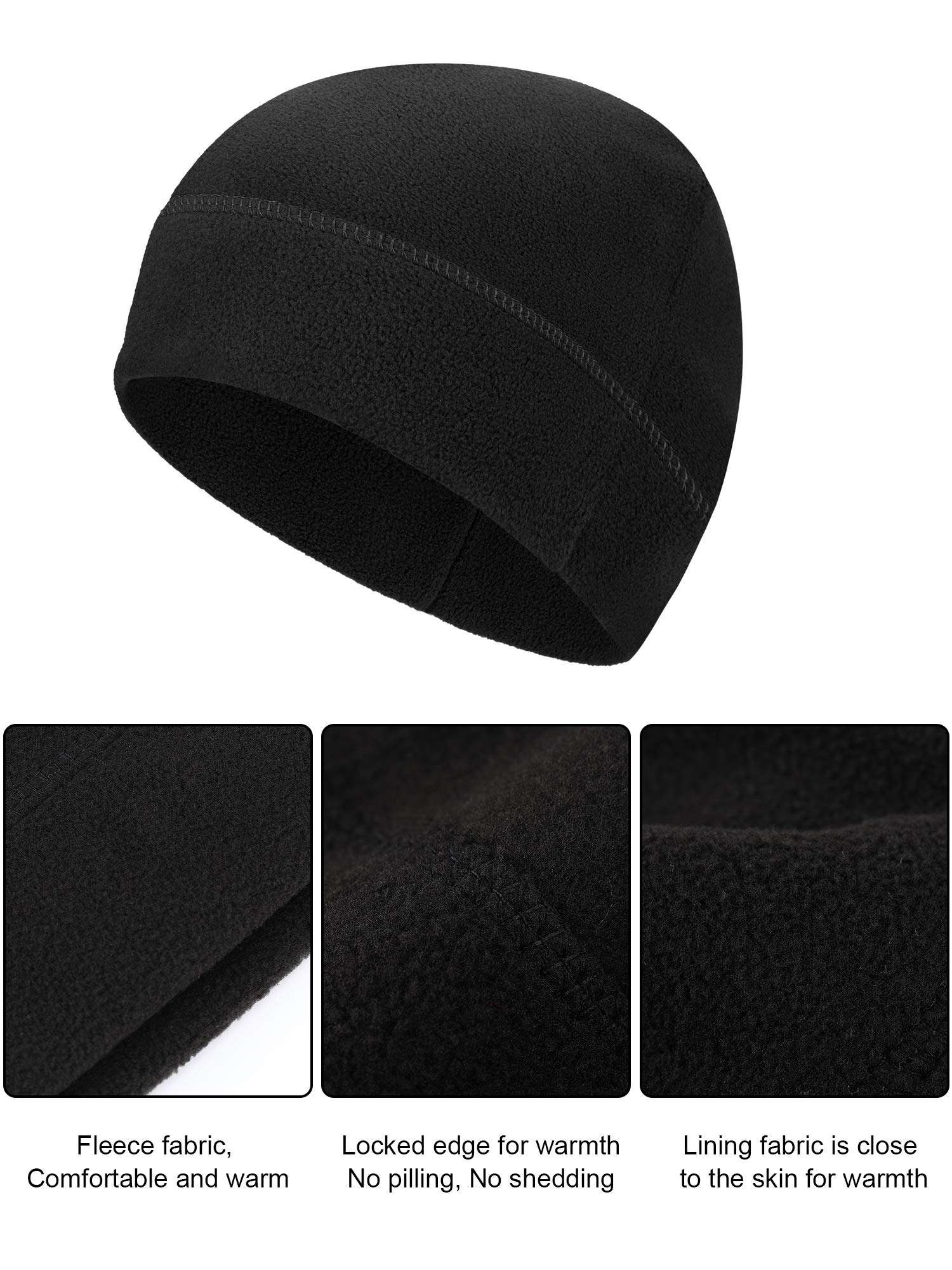 3 Pieces Winter Warm Skull Cap Soft Fleece Beanie Hat Thick Windproof Watch Cap Skiing Outdoor Warm Colored for Men Women(Black,One Size) 5