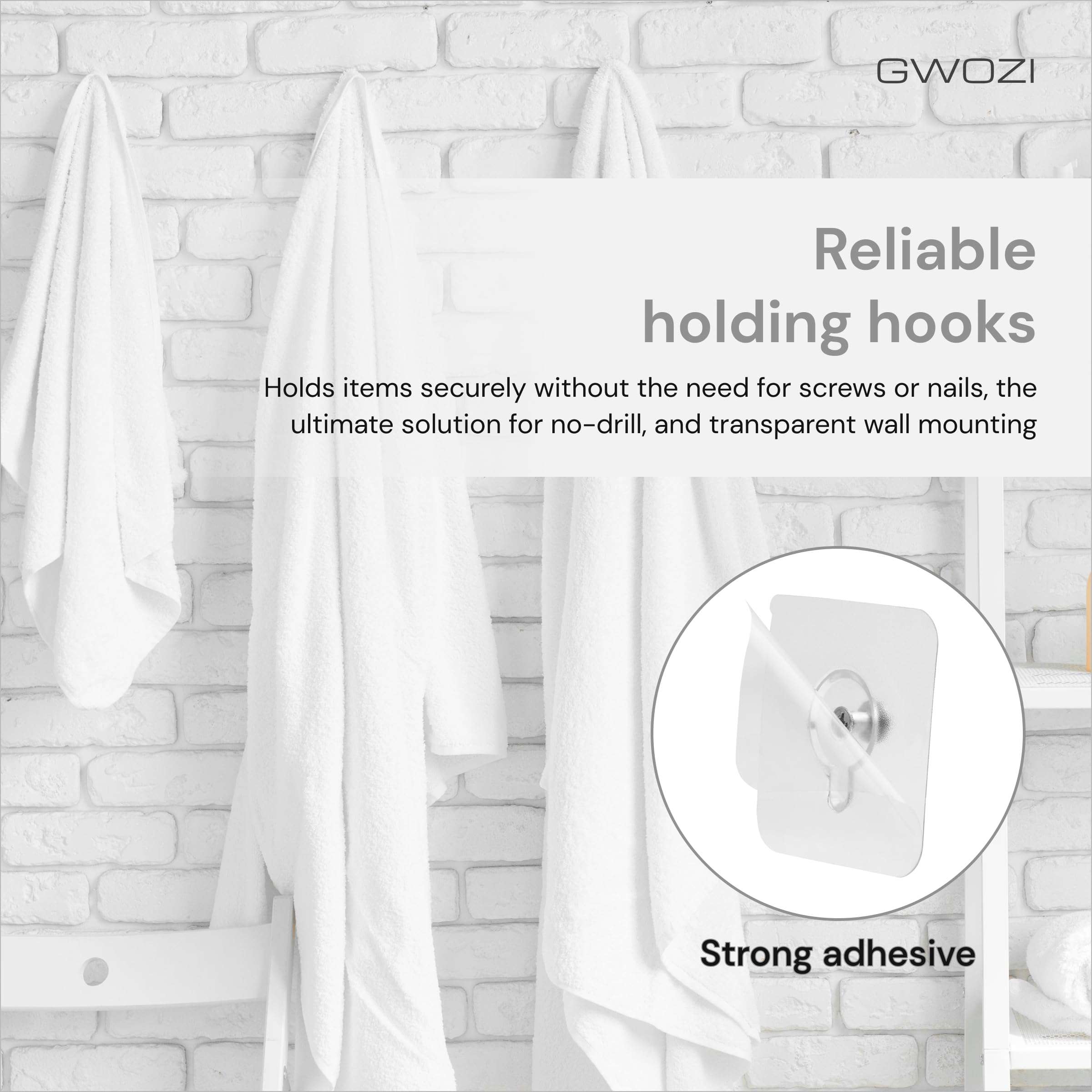GWOZI Seamless Screws for Wall - Drill Free Adhesive Hooks 4 Pcs - Self Adhesive Wall Mount - Waterproof Screw Free Stickers for Hanging in Kitchen, Bathroom and Office, Transparent 4