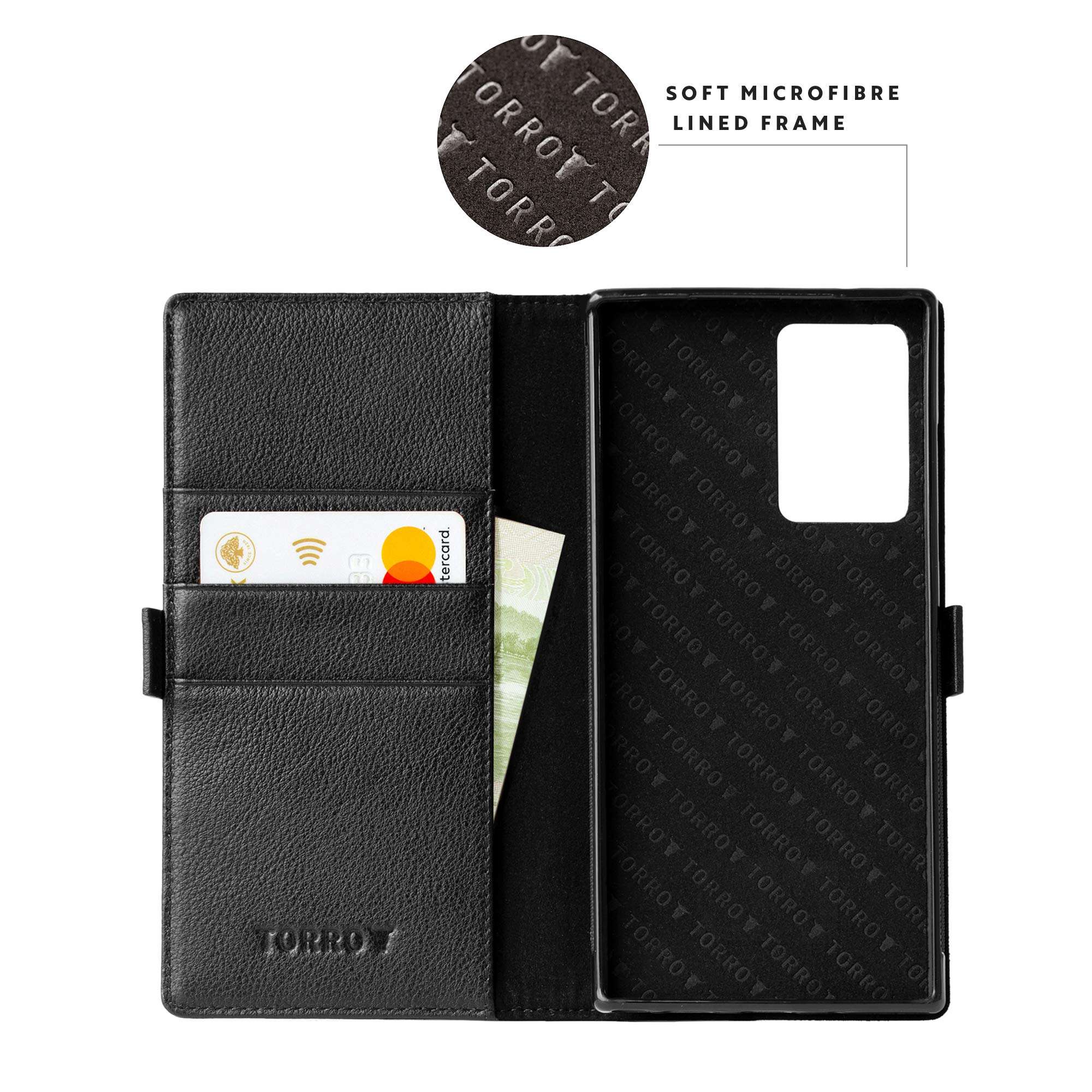TORRO Cell Phone Case Compatible with Samsung Galaxy Note 20 Ultra - Quality, Genuine Leather Cover with Card Slots and Horizontal Viewing Stand [Durable Frame] 6.9” (Black) 2