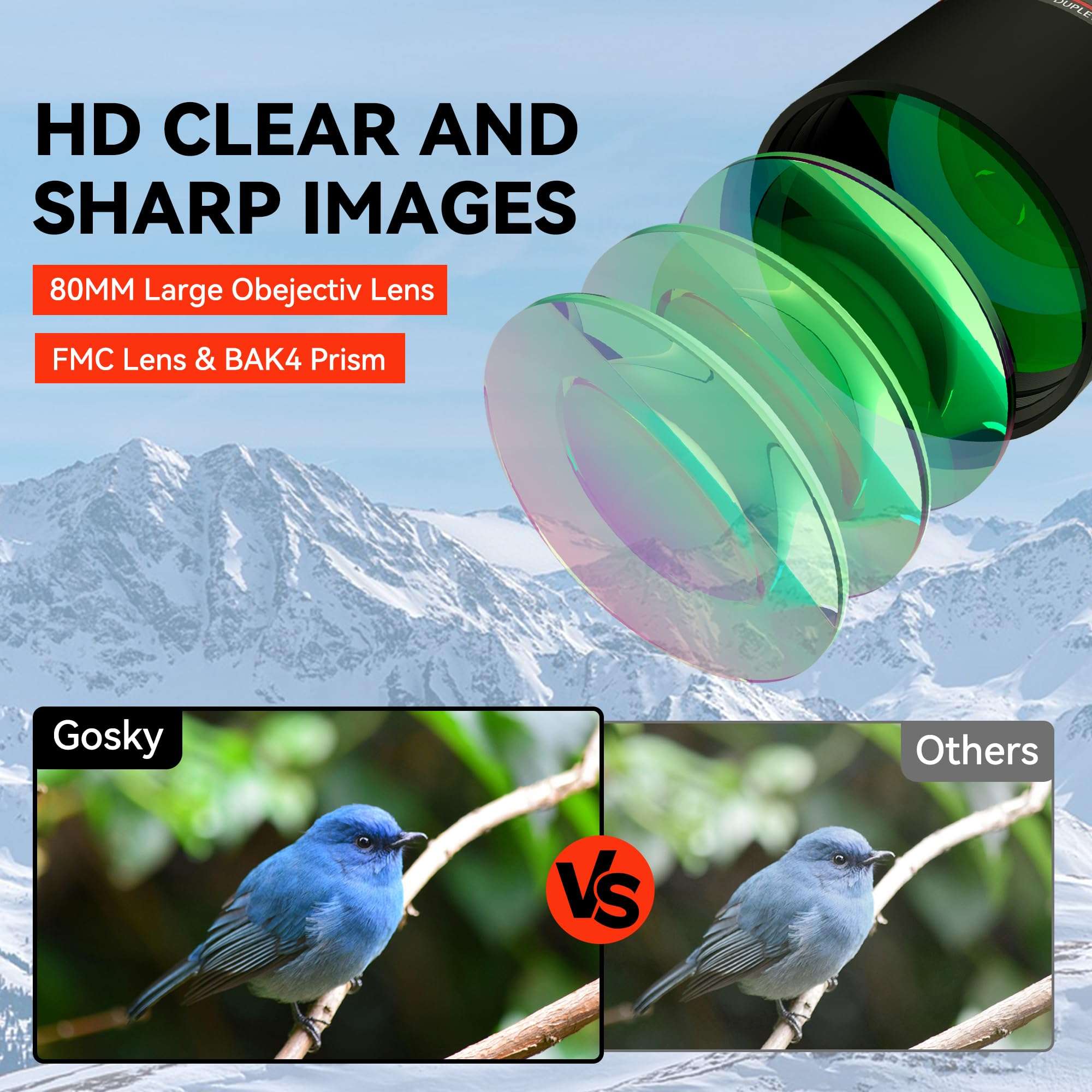 Gosky 20-60x80 Spotting Scope with Phone Adapter, Dual Focusing Waterproof Spotting Scopes for Target Shooting Bird Watching Hunting Wildlife Safari Viewing, BAK4 FMC Spotter Scope with Carrying Case 3