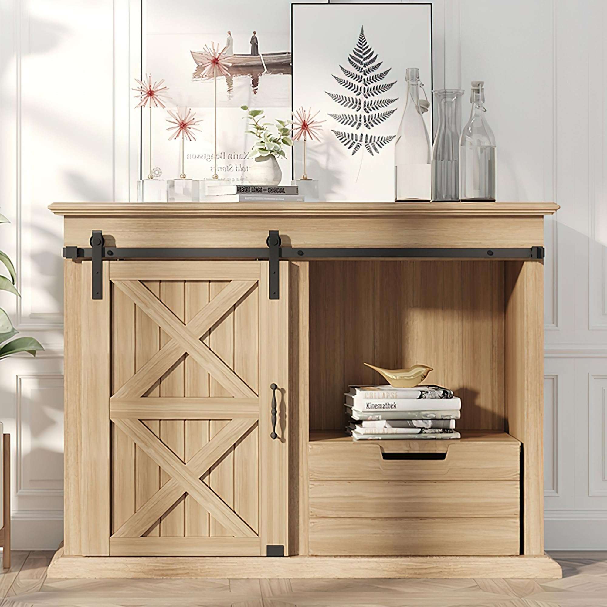 ZEKOO 2.5-8 FT Super Mini Sliding Barn Door Hardware Kit Arrow Shape Hanger Flat Track for Cabinet TV Stand Console (5FT, Double Door Kit) 1