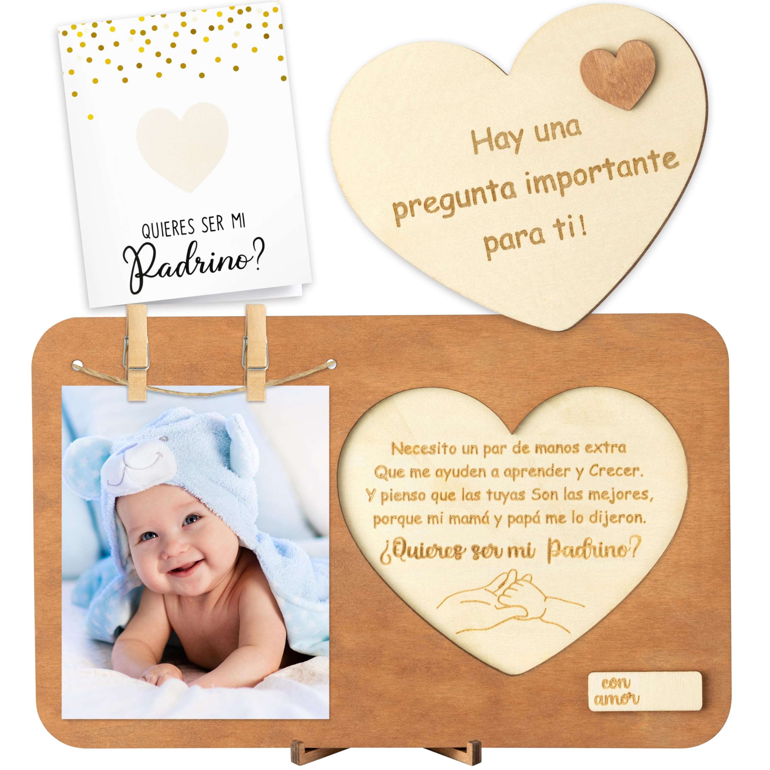 CJiangpo Will You Be My Godfather Proposal Gift Picture Frame Set, Padrino Proposal Gift in Spanish Godfather Card Ideas from Godchild, Wooden God Father Announcement Baptism Present 1