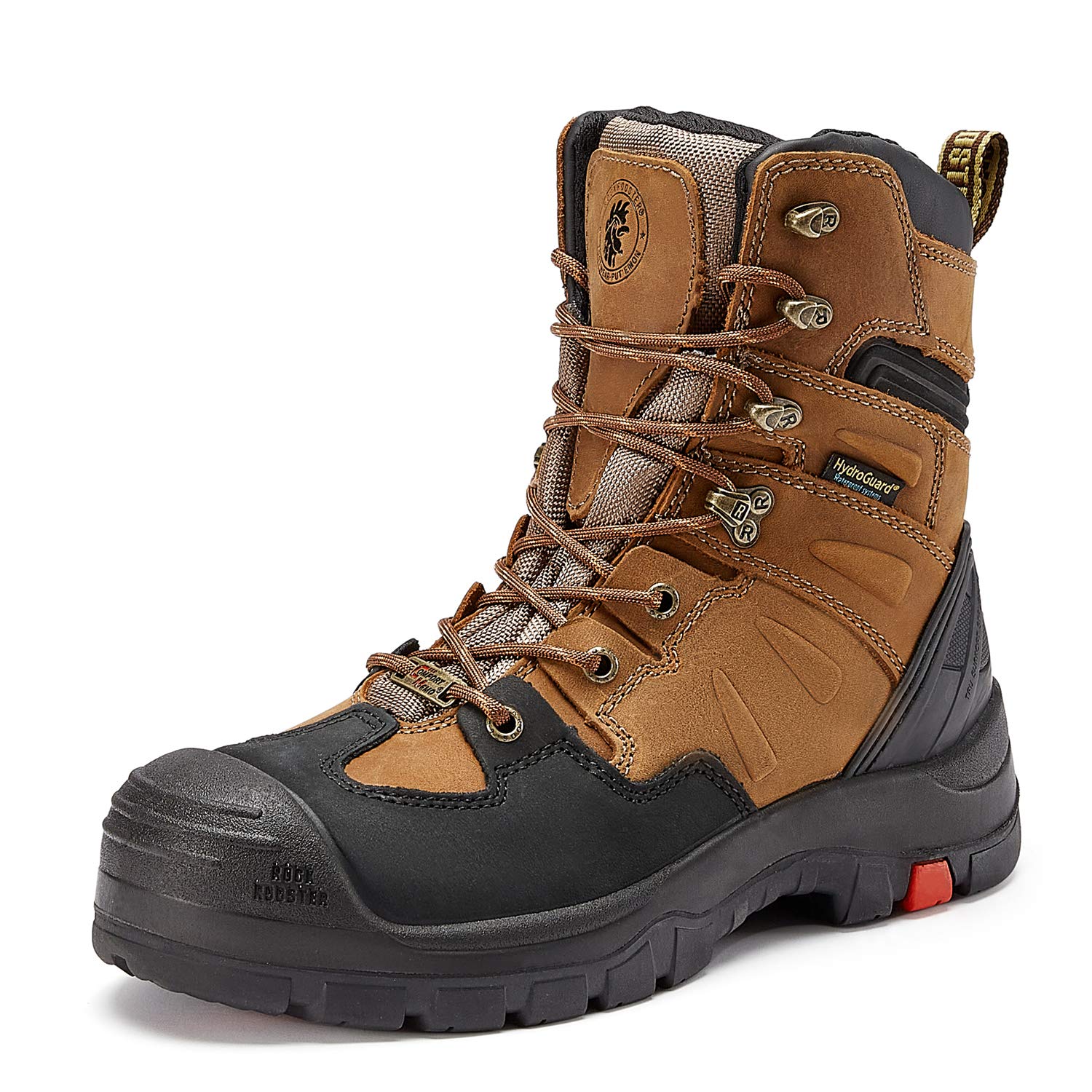 ROCKROOSTER Woodland Work Boots for Men, 8 inch Composite Toe Lace up Leather Boots, Ankle Support, Waterproof, Electric Hazard, Non-Slip(AK869, Size 14)
