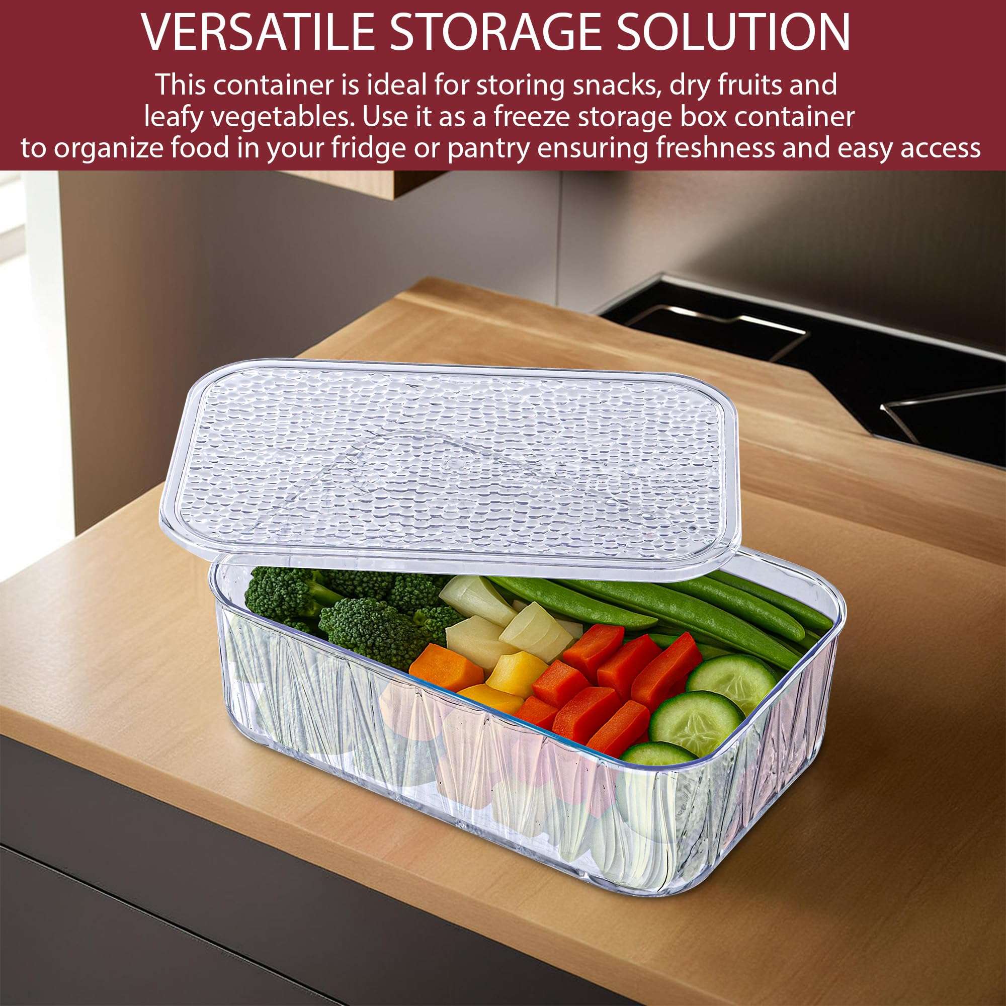 Kuber Industries 3 Pcs Acrylic 1200-2700-4600 ml Kitchen Food Storage Container for Home with Lid | Freeze Organizer Items and Storage Organizer Box for Snacks and Dry Fruits | Transparent 3