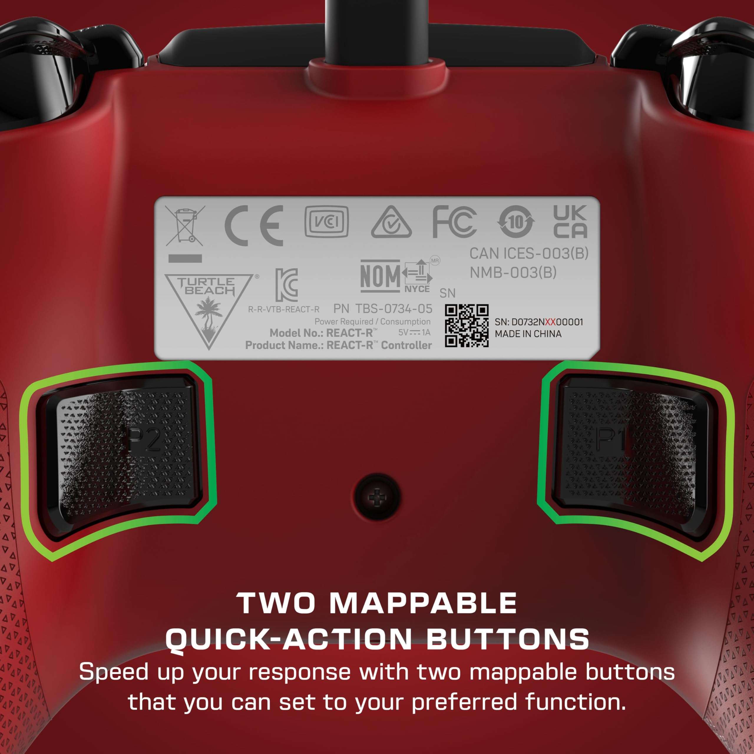 Turtle Beach REACT-R Wired Game Controller – Officially Licensed for Xbox Series X & S, Xbox One, and Windows 10|11 PC’s – Red 3