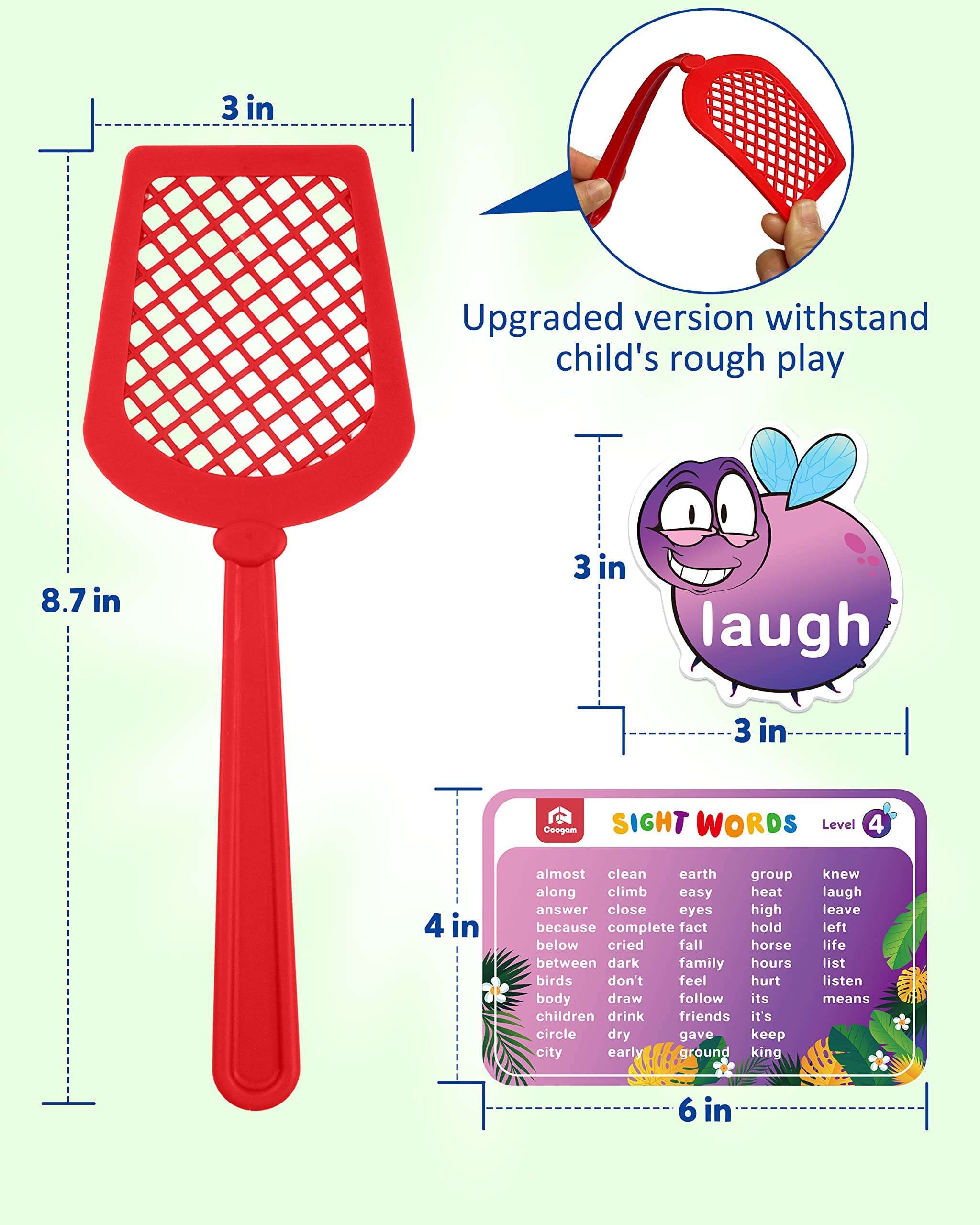 Coogam Sight Words Game with 400 Fry Sight Words and 4 Fly Swatters Set, Dolch Word List Phonics, Literacy Learning Reading Flash Cards Toy Games for Kindergarten,Home School Kids 3 4 5 Year Old 6