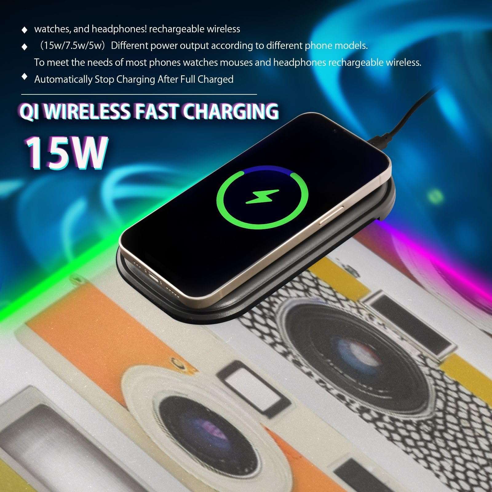 CZXW Old Fashioned Photo Cameras Gaming Mouse Pad Led Mousepads RGB Backlit with 14 Lighting Modes, Non Slip Base Soft Computer Keyboard Mat for Gaming PC Laptop Desk, S 2