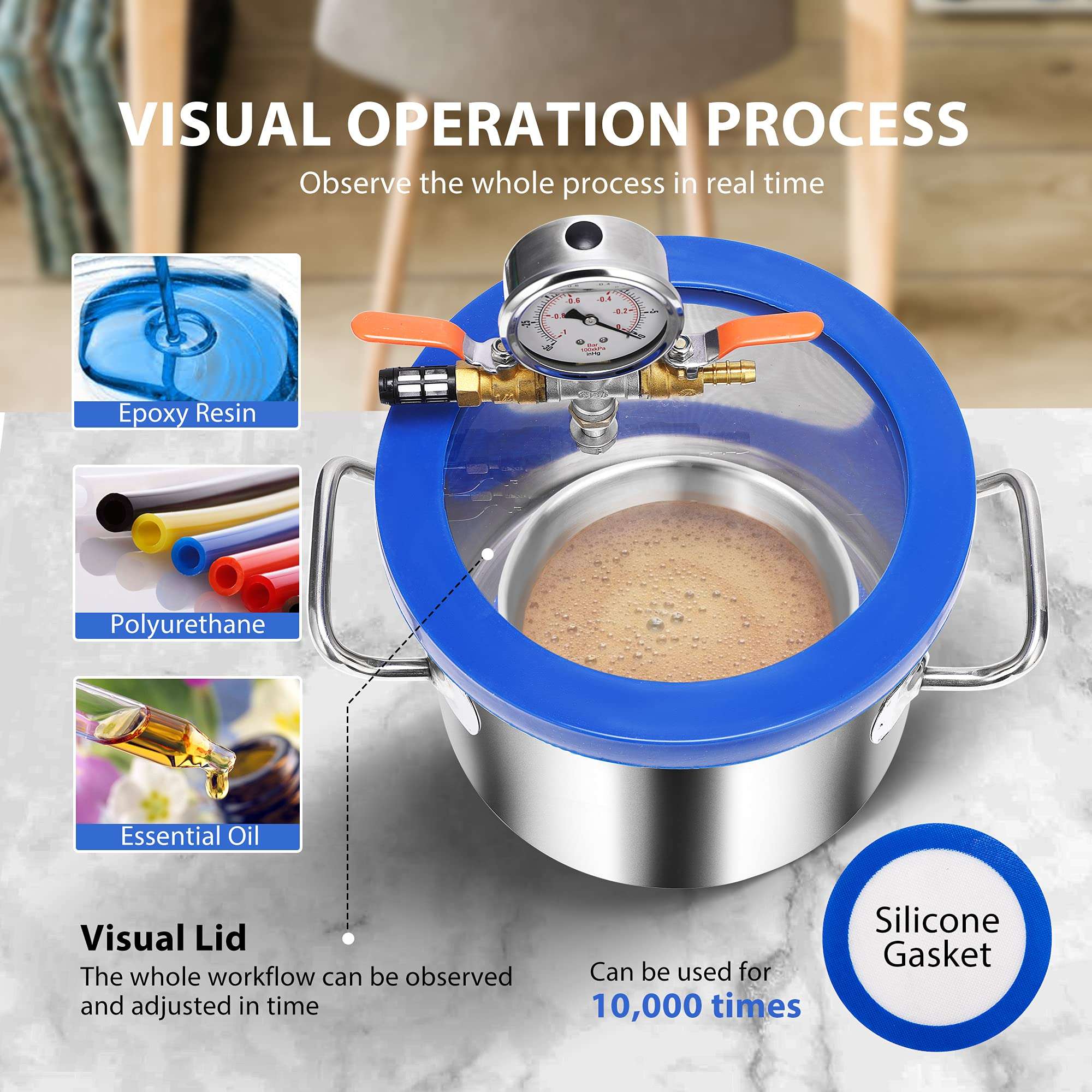 VIVOHOME 1.5 Gallon Vacuum Chamber with Pump, Stainless Steel Vacuum Degassing Chamber Kit with 14AWG/3C SJTOW Heavy Duty 50 Feet Retractable Extension Cord Reel 5