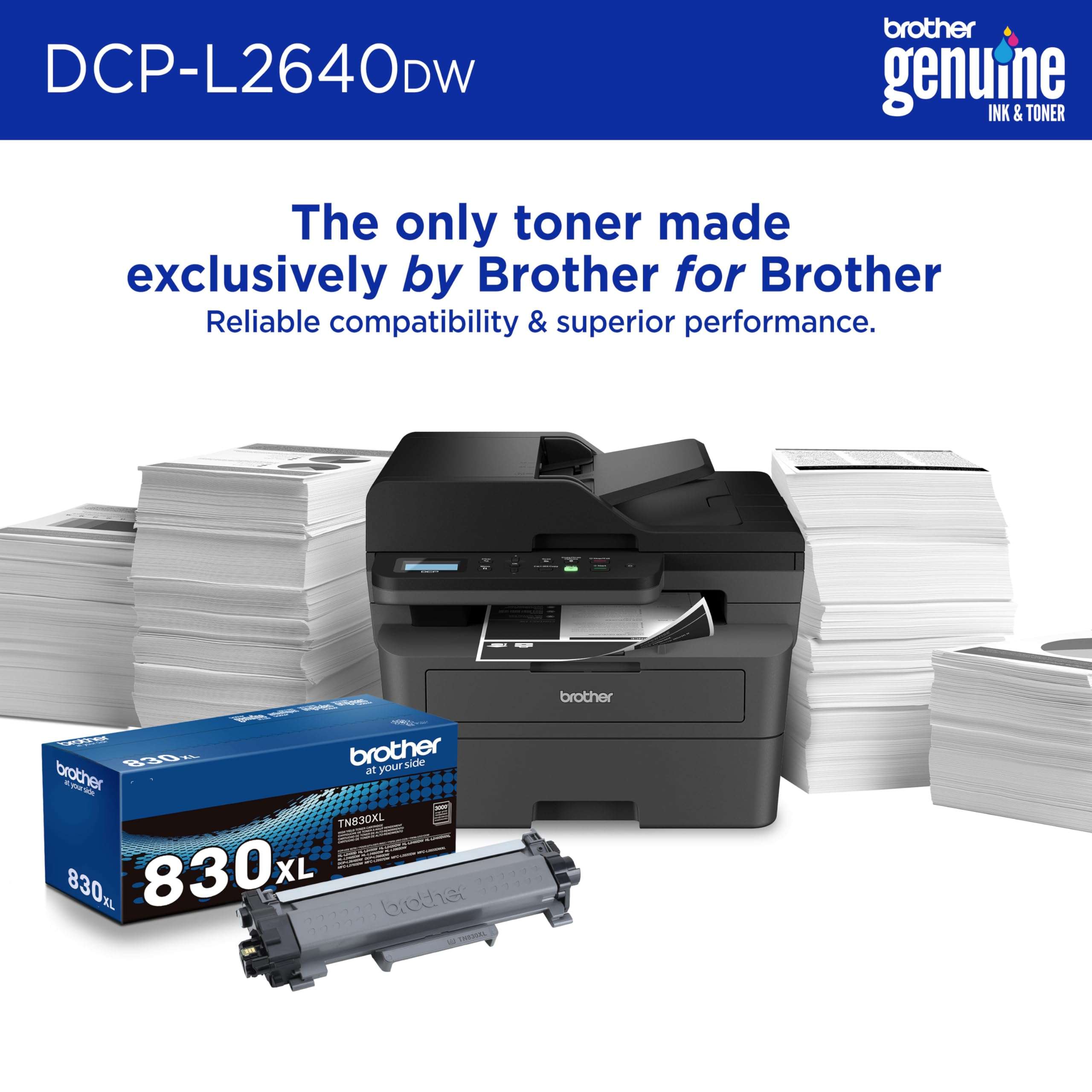 Brother DCP-L2640DW Wireless Compact Monochrome Multi-Function Laser Printer with Copy and Scan, Duplex, Mobile, Black & White | Includes Refresh Subscription Trial(1), Works with Alexa 4