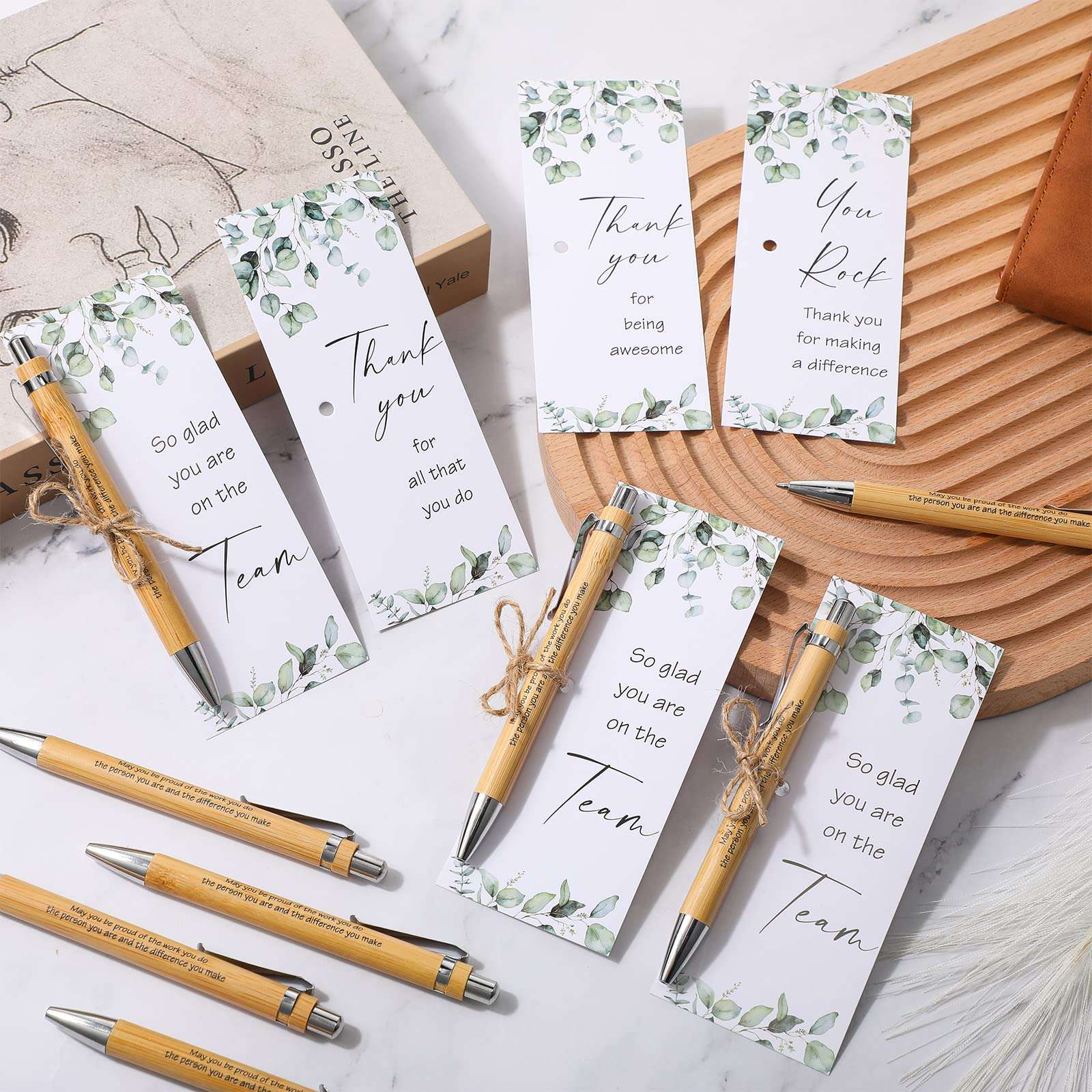 Yeaqee 98 Pcs Thank You Gifts Bulk Includes Inspirational Bamboo Pen Motivational Quote Card Twine Employee Appreciation Gift for Volunteer Coworker Social Woker Teacher Nurse School Team 6