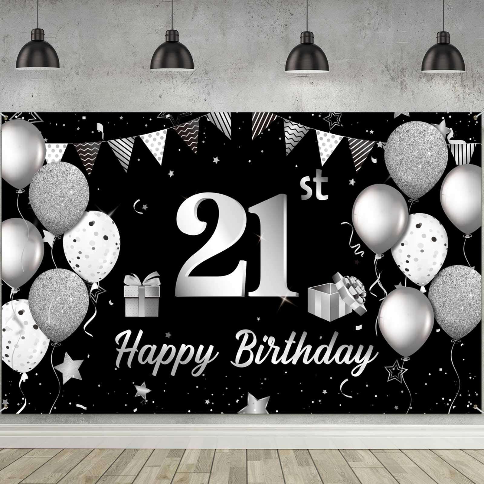 Happy 21st Birthday Backdrop Banner Extra Large Fabric 21st Birthday Sign Poster Photography Background 21 Years Old Birthday Photo Booth Backdrop for 21st Party Decorations 72.8 x 43.3 Inch 1