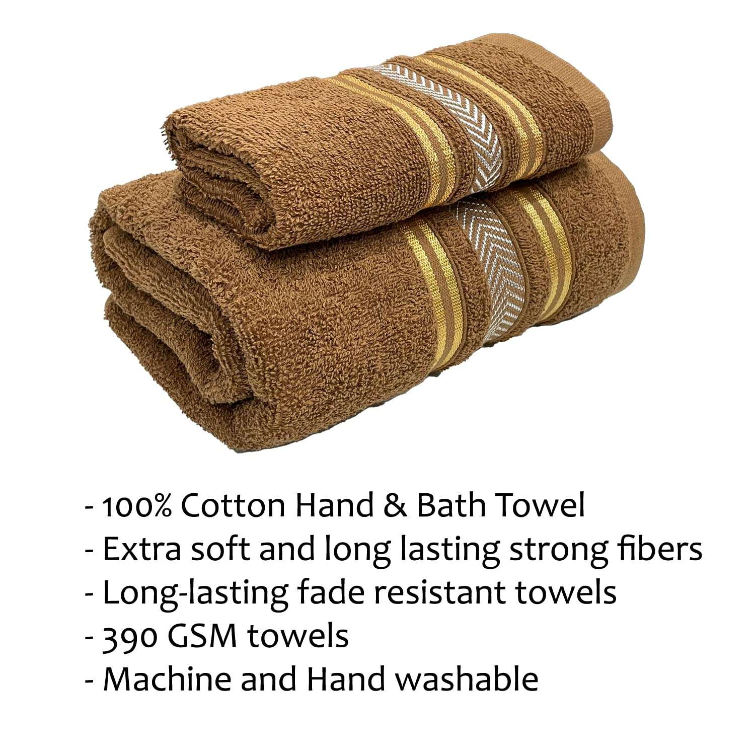 STAMIO Cotton 390 GSM Bath and Hand Towel Set for Men and Women | Extra Soft & Absorbent (Sepia Brown) 3