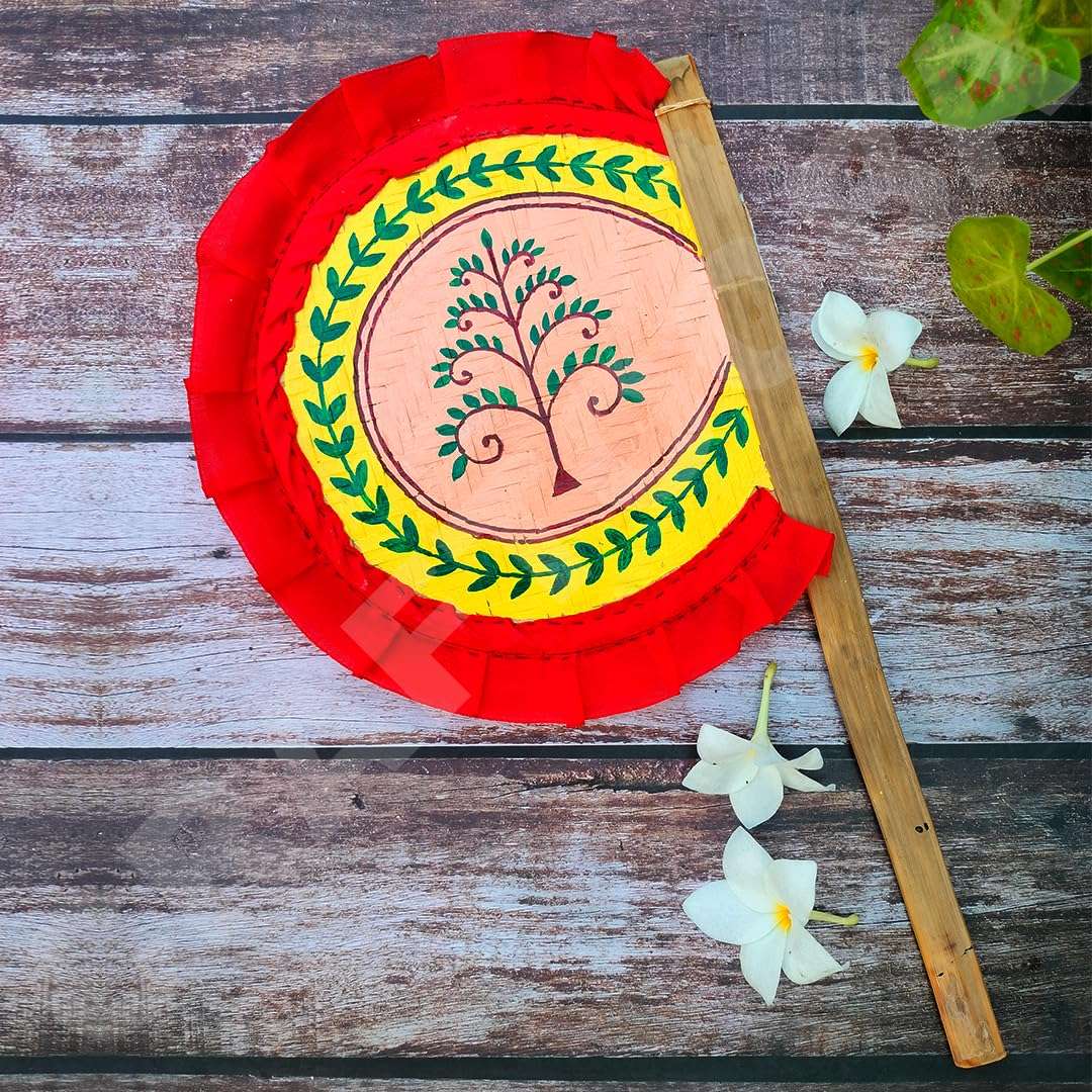 Hand Painted Bamboo Made Hand Fan (hatpakha) Tree Art for Home Decor & Festival - 8.5 Inches 1