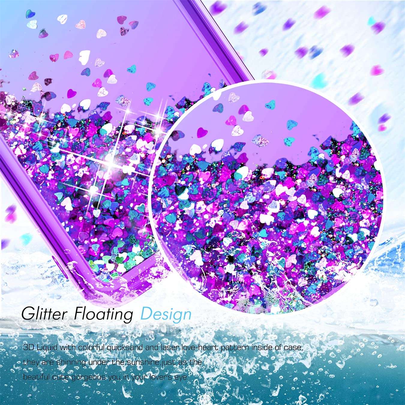 Tmacker for T-Mobile Revvl 4 Case,TCL Revvl 4(Not Fit 4 Plus) Phone Case,TPU Glitter Quicksand Shockproof Protective Phone Cover for Girls Women-Teal/Purple 5