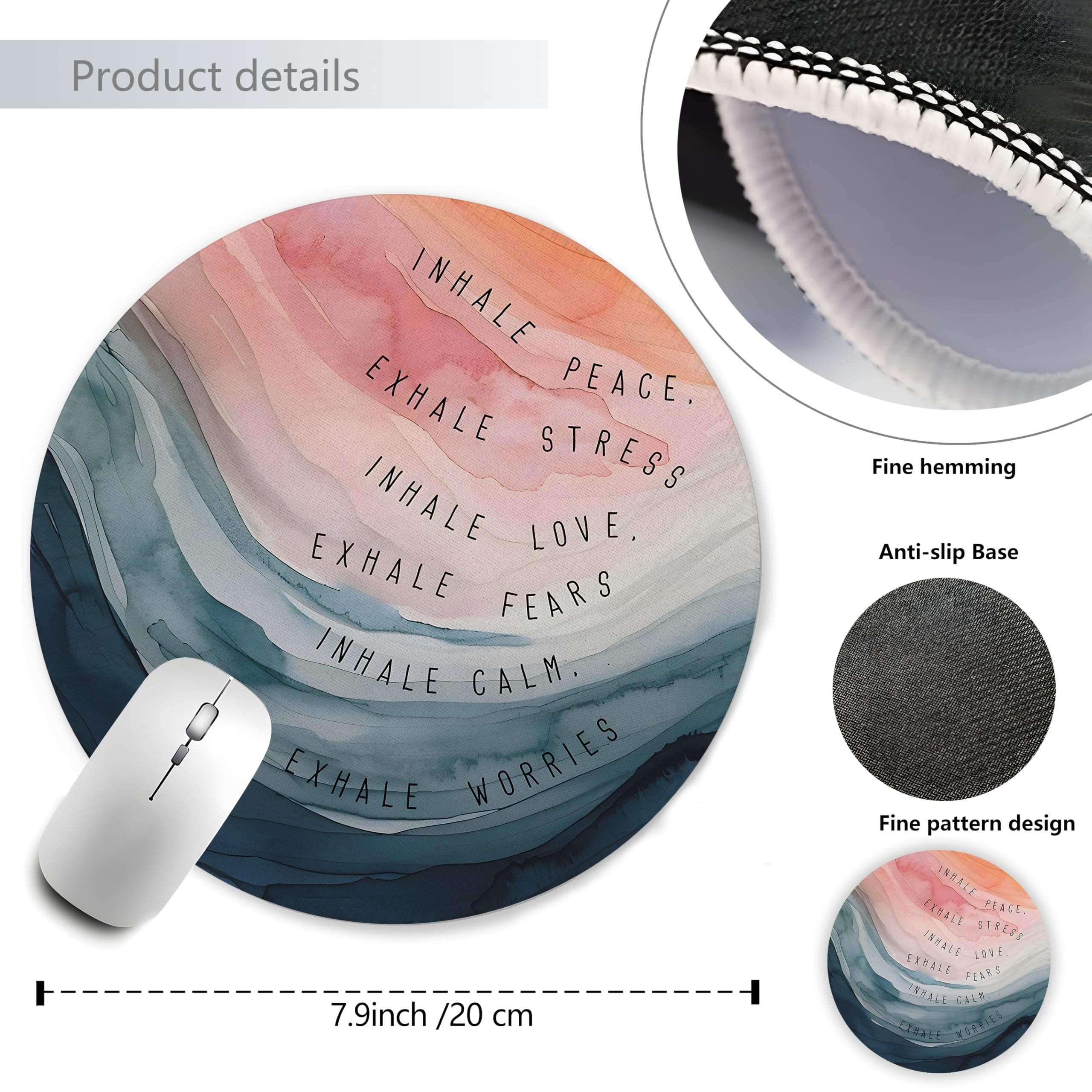 WOOGCHEIR Inspirational Mouse Pad ，Calming Ocean Theme Mousepad Mouse Mat with Non-Slip Rubber Base for Home Office Desk Accessories,Aesthetic Office Supplies,7.9x7.9 Inch 4