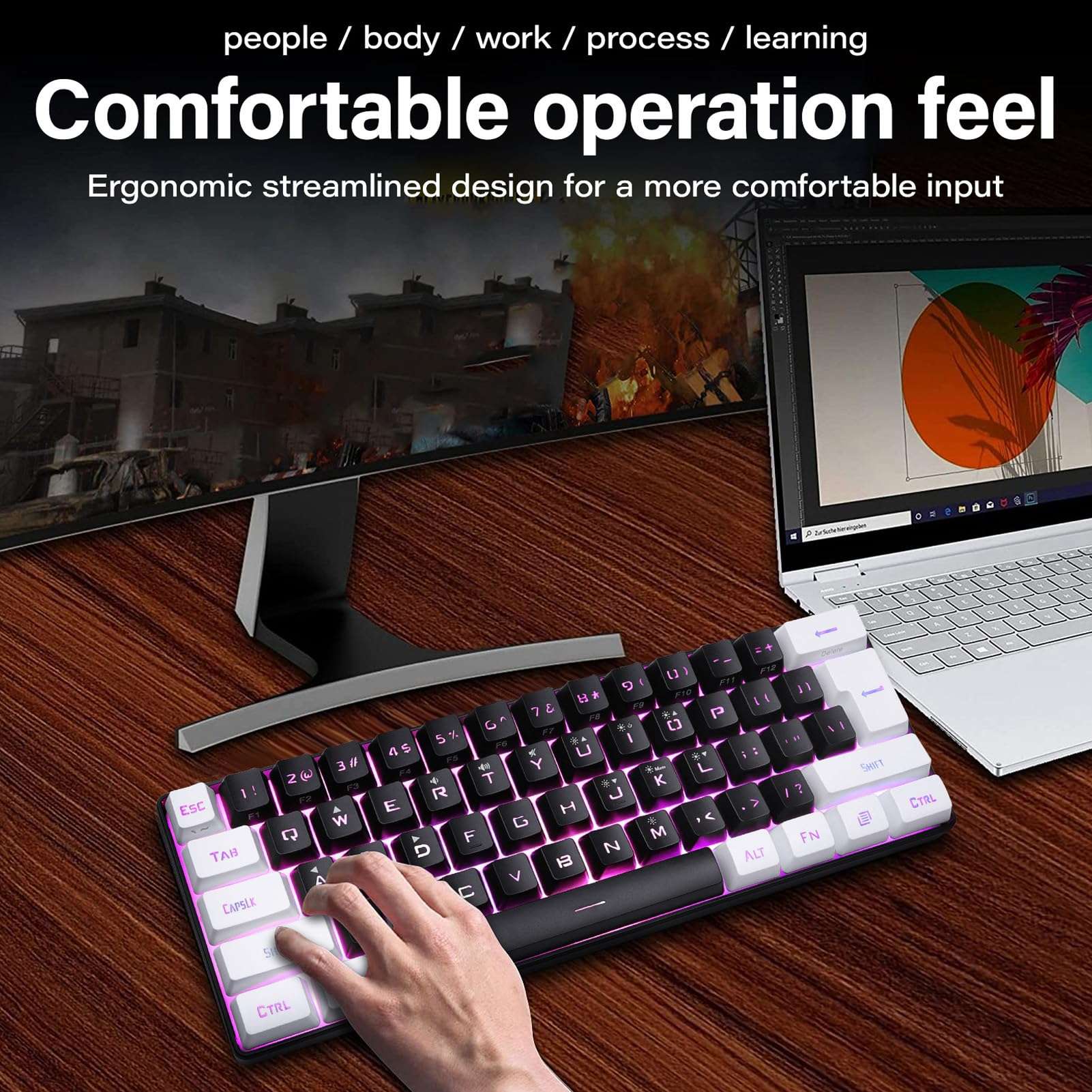 ASHATA 60% Wired Gaming Keyboard, 61 Keys RGB Backlit Ultra Compact Mini Keyboard, Ergonomic Merchanical Small Gaming Keyboard for Win, for OS X, Easy to Carry (Black) 4