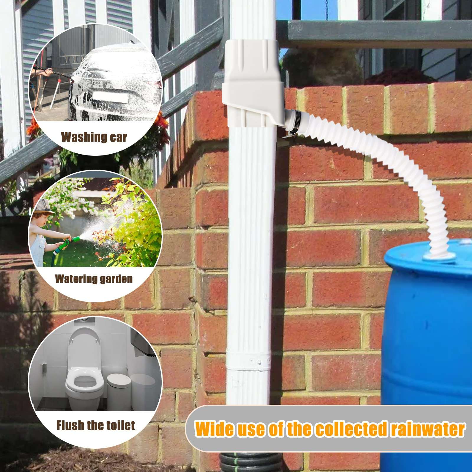 Raoaoqoon Rainwater Collection System,Rain Barrel Diverter kit Fits 2'' x 3'' Standard Gutter Downspout, Rain Water Catching System for Recycle Rainwater, Downspout Diverter for Rain Barrel 4
