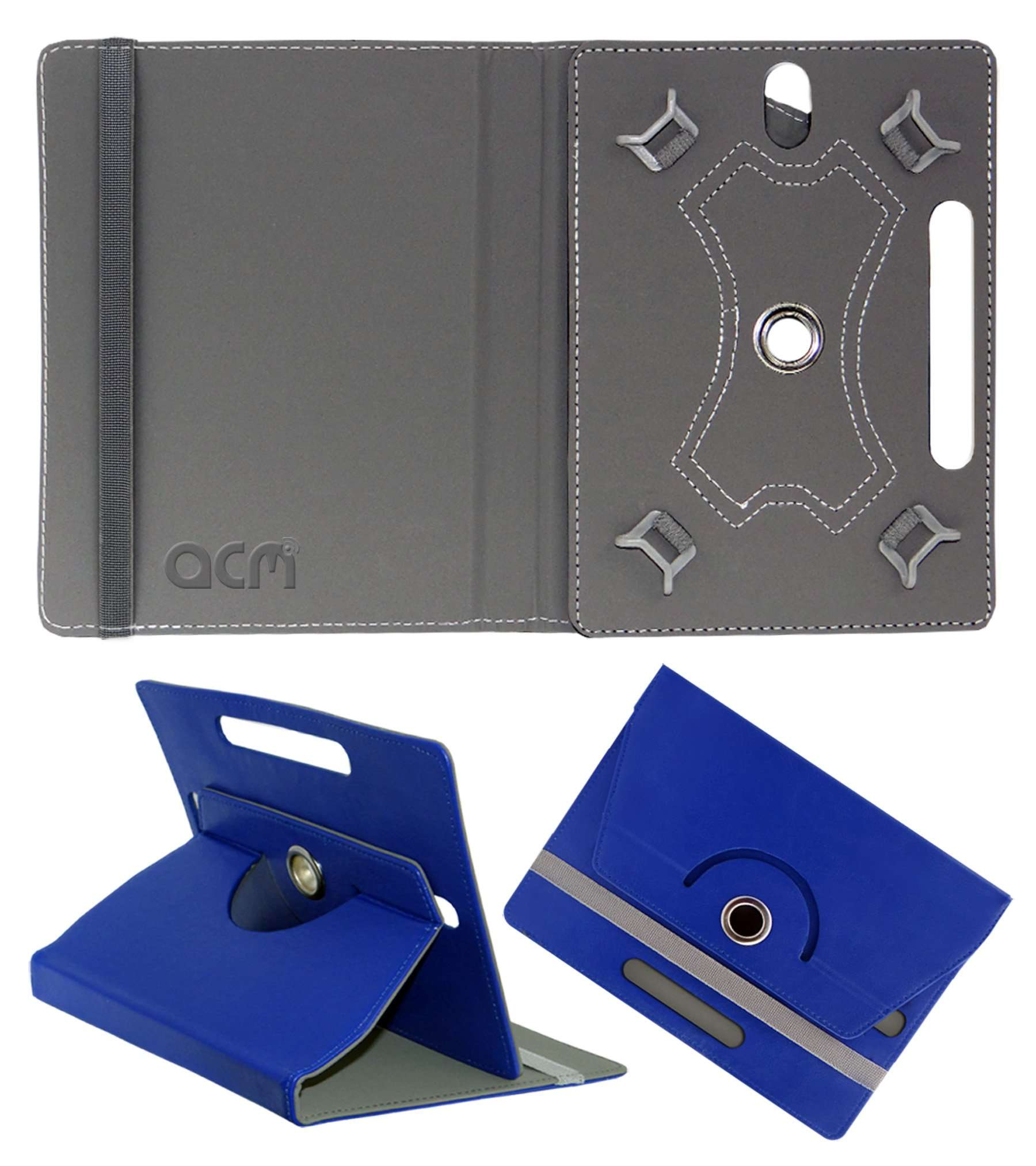 Acm Rotating Leather Flip Case Compatible with Datawind Moregmax 4g7 Tablet Cover Stand Dark Blue 2