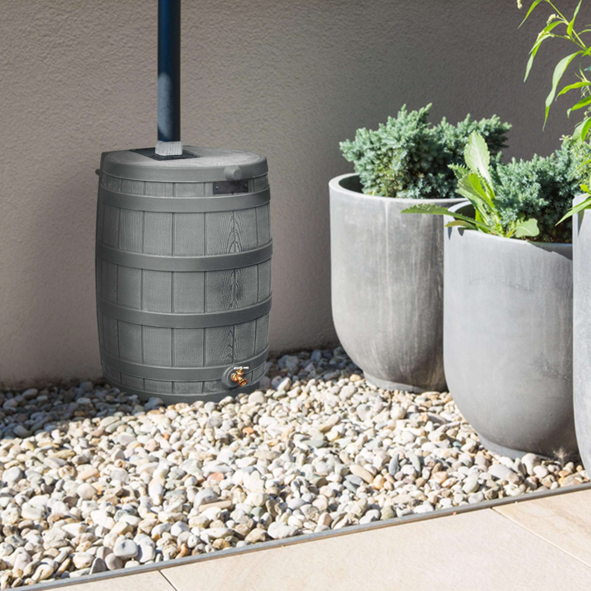Good Ideas Rain Wizard 50 Gallon Plastic Outdoor Home Water Storage Tank Rain Barrel Collector with Brass Spigot and Flat Back Design, Gray 5