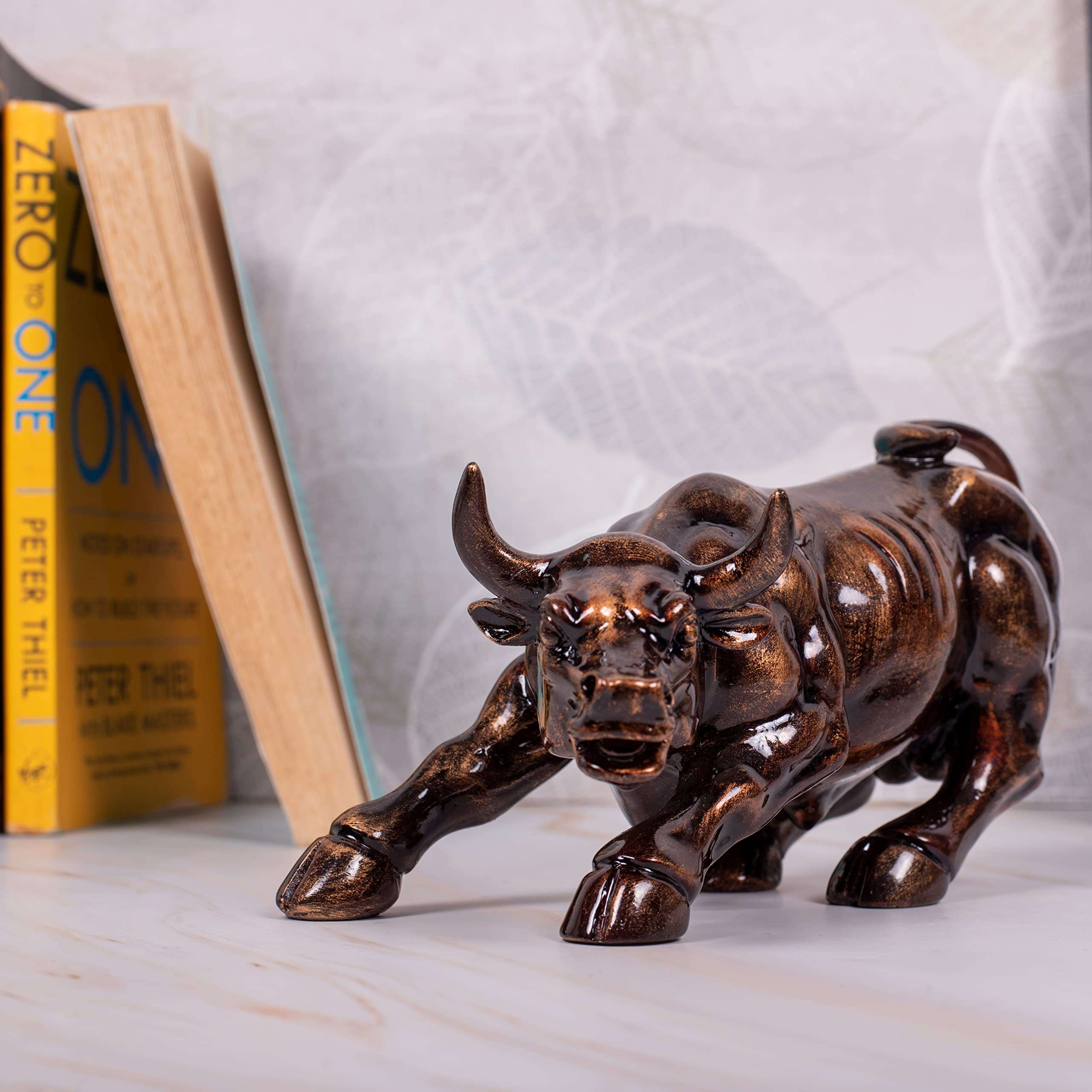 Aapki Marzi Original Replica of Wall Street Charging Bull | Stock Exchange Bull, 9 Inches, Resin Showpiece for Home Decor, 0.8 Kg, (Rustic Copper) 5