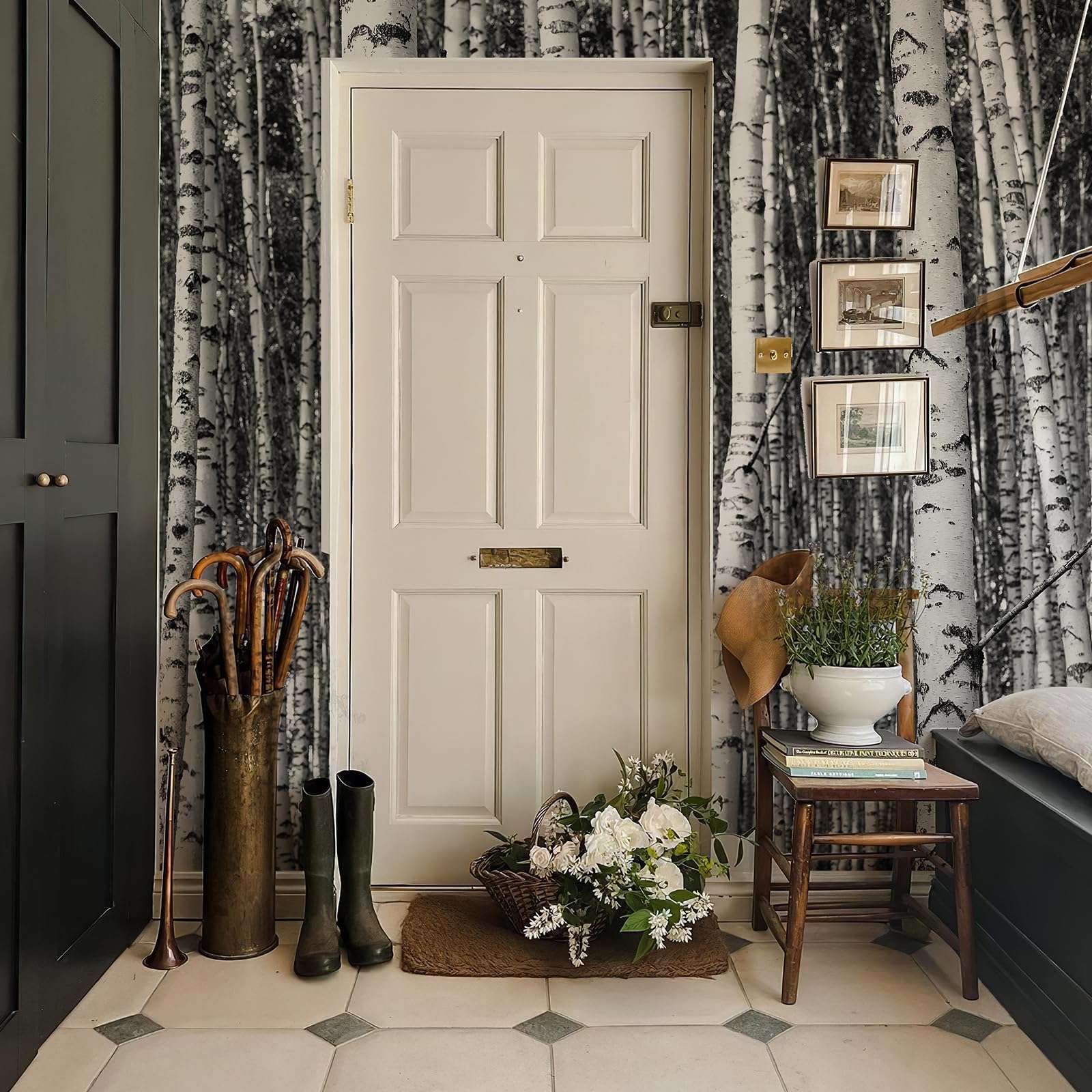 Peel and Stick Wallpaper Mural Birch Trees Nature Forest Wall Mural (148"x 98") Large 3D Murals Home Decor for Bedroom Livingroom Backdrop Black and White Wall Covering Poste 6